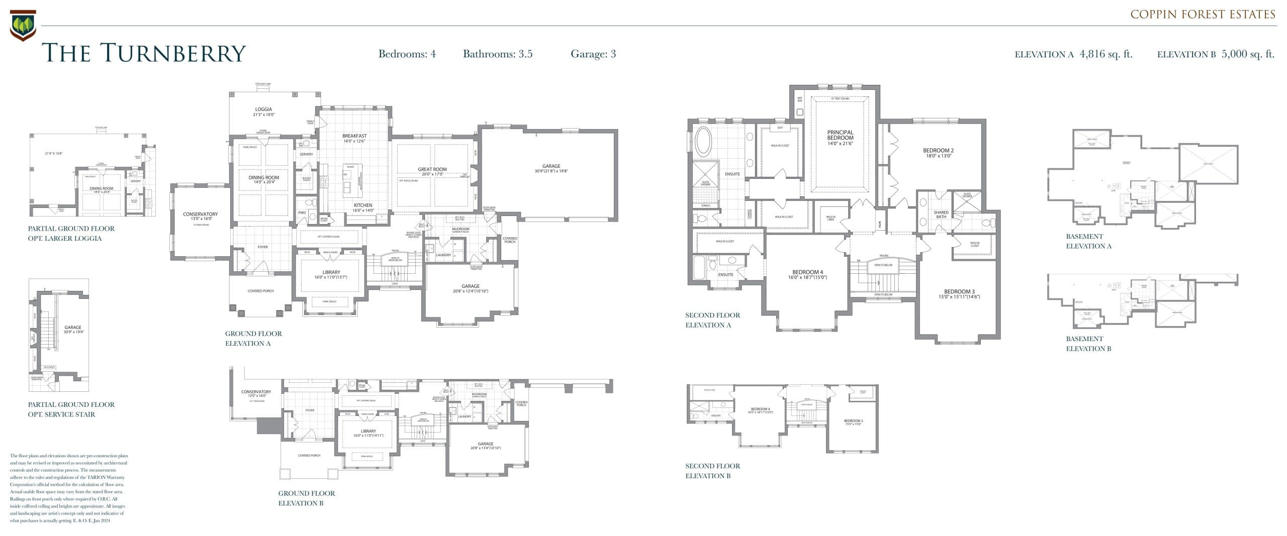 The Turnberry Floor Plan at Coppin Forest Estates - 5000 sq.ft