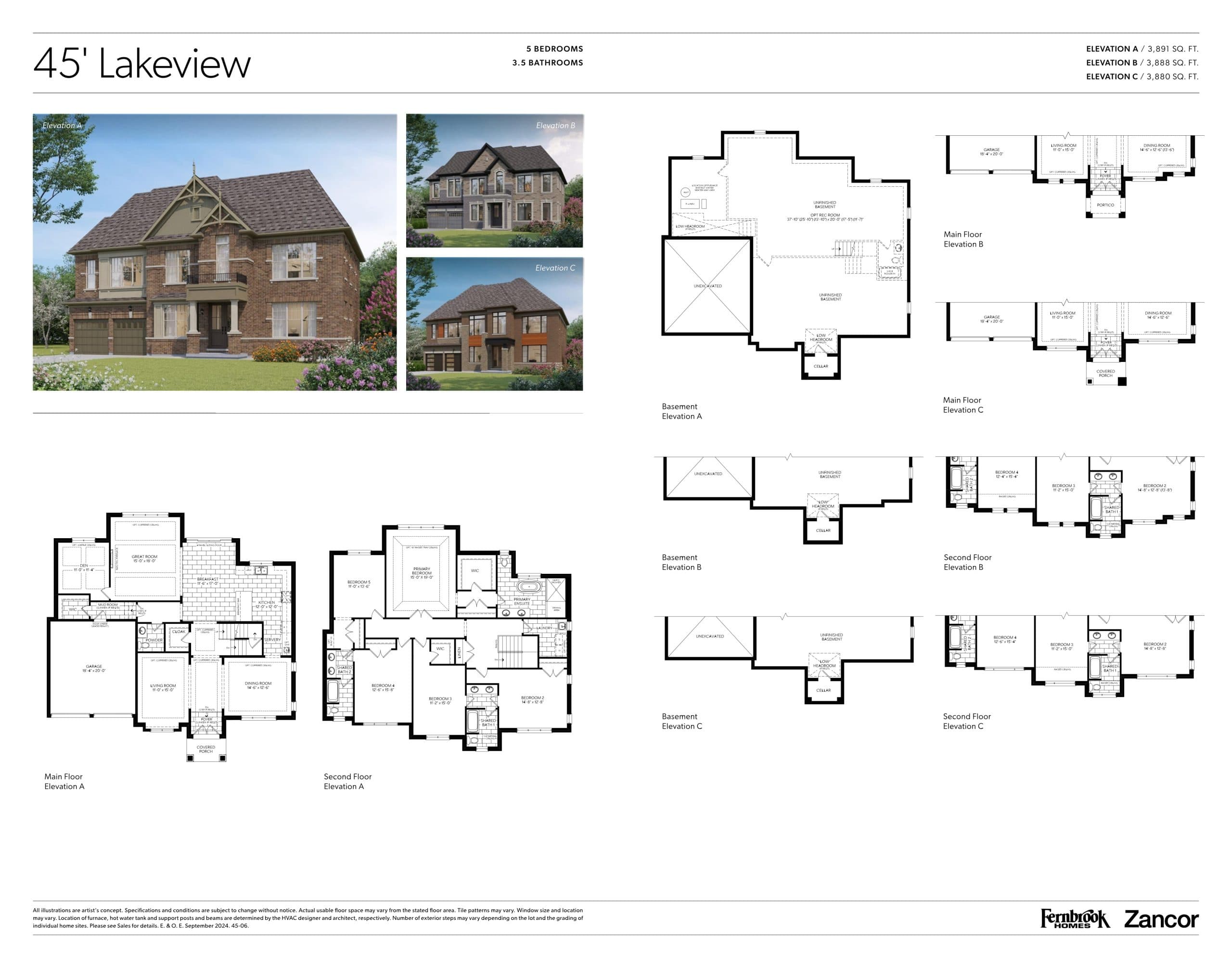 Lakeview Floor Plan at Caledon Club Towns - 3891 sq.ft