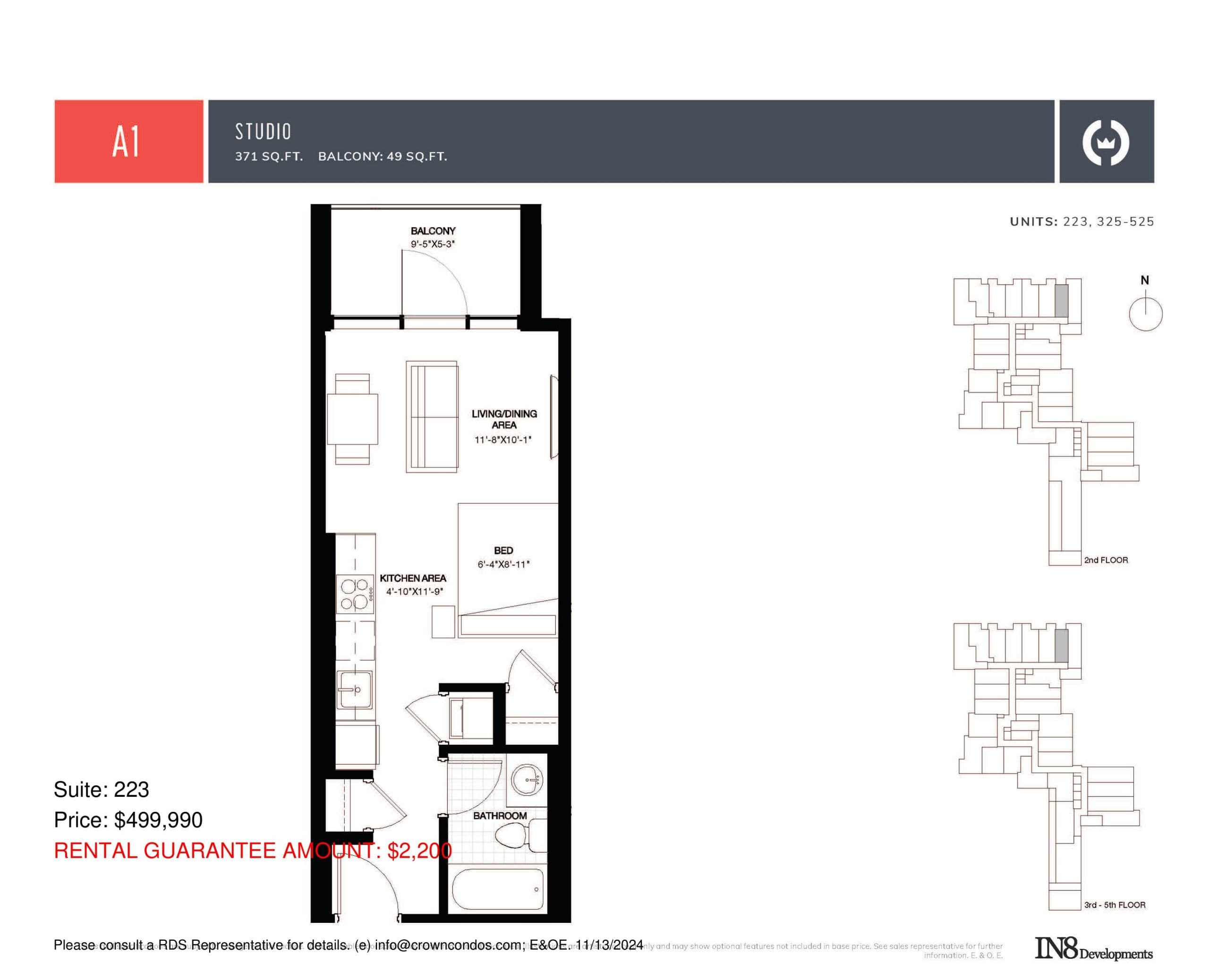 A1 Floor Plan at Crown Condos by IN8 Developments - 371 sq.ft