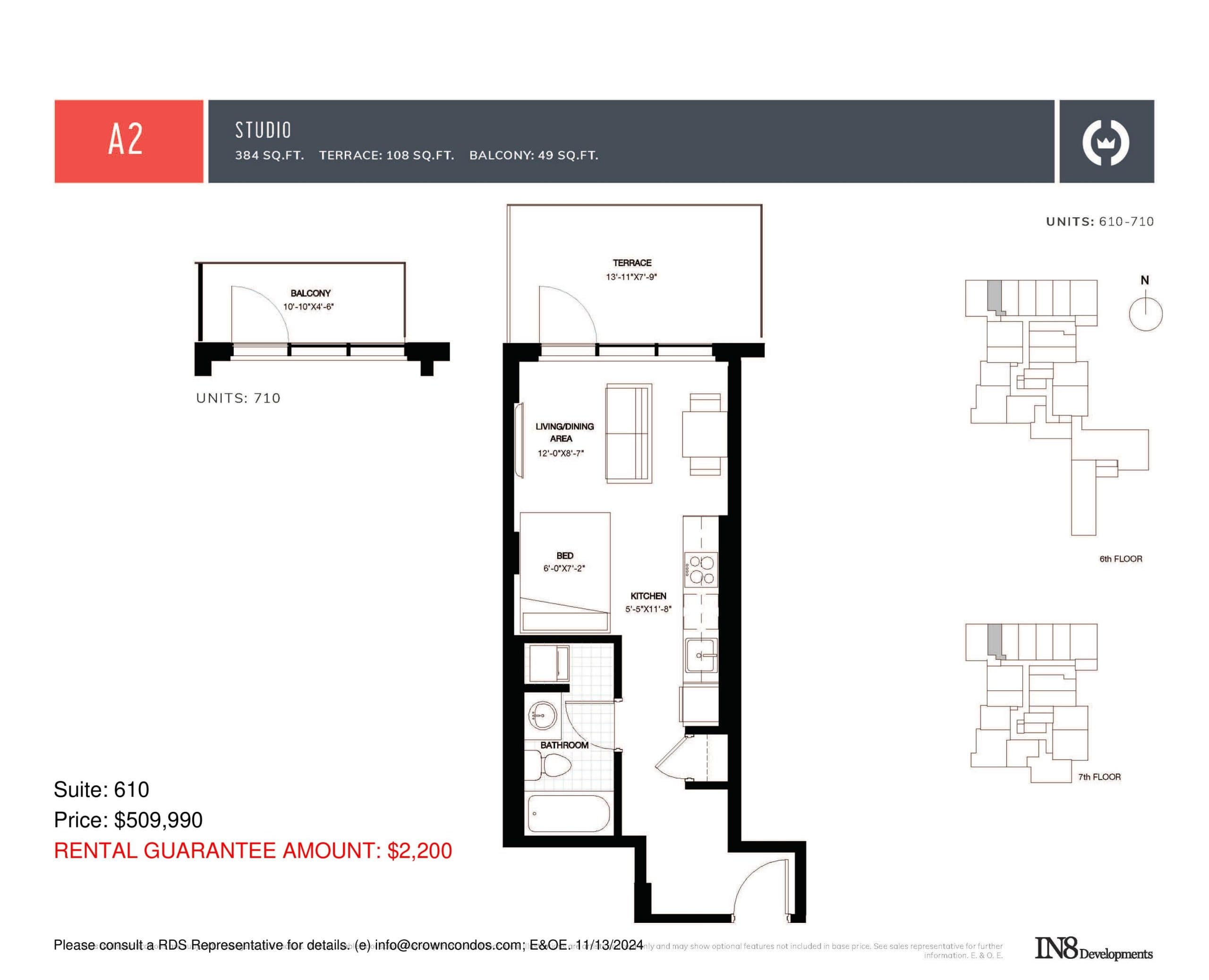 A2 Floor Plan at Crown Condos by IN8 Developments - 384 sq.ft
