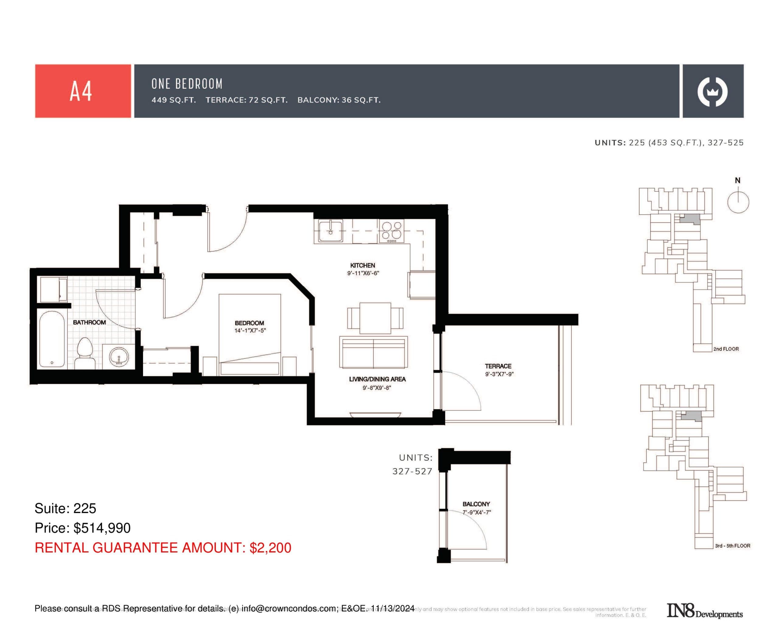 A4 Floor Plan at Crown Condos by IN8 Developments - 449 sq.ft