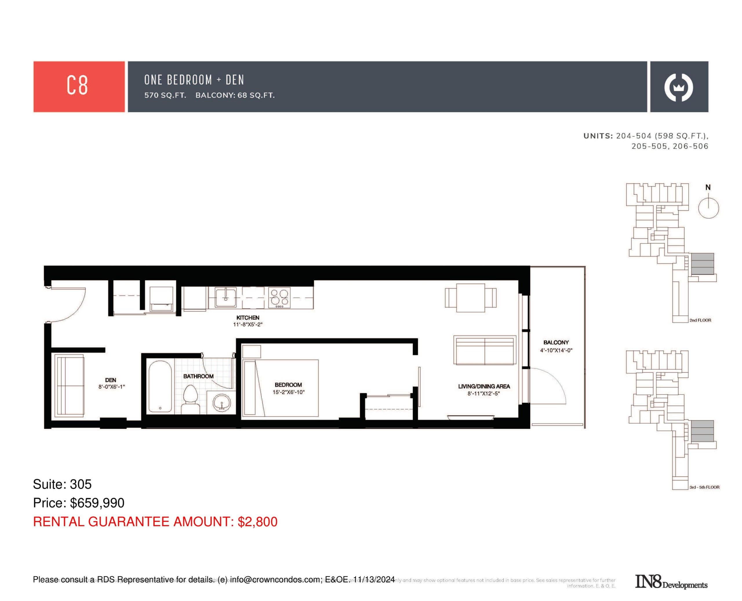 C8 Floor Plan at Crown Condos by IN8 Developments - 570 sq.ft
