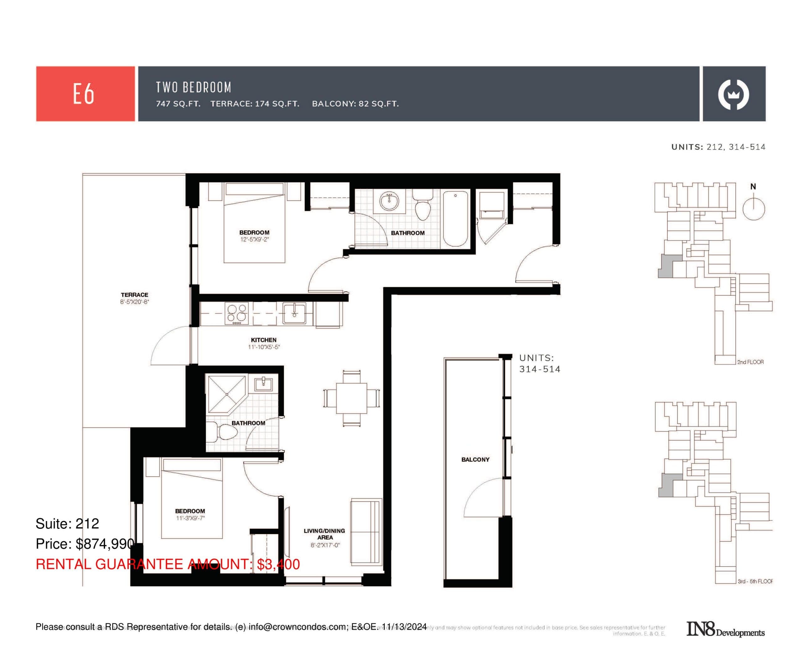 E6 Floor Plan at Crown Condos by IN8 Developments - 747 sq.ft