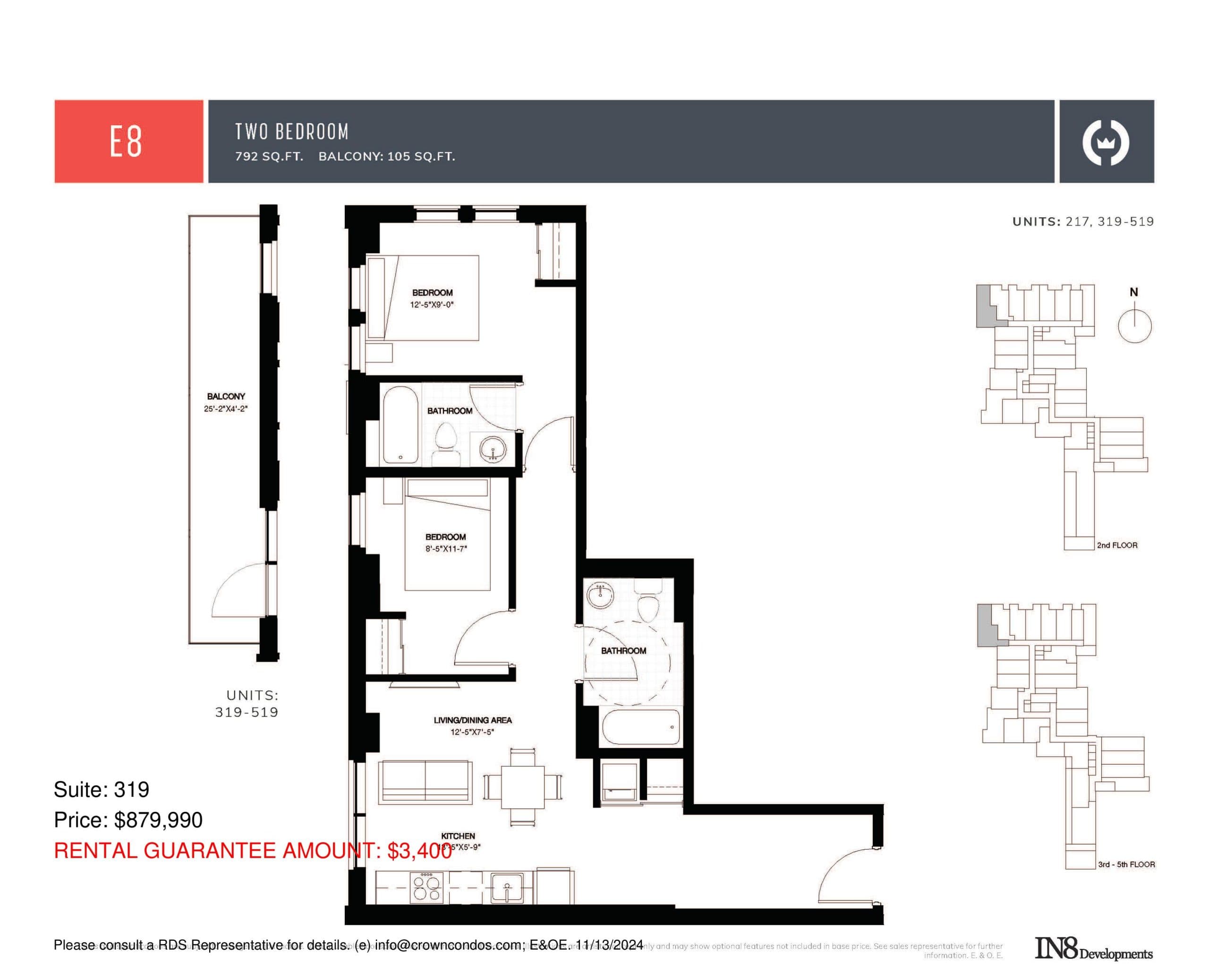 E8 Floor Plan at Crown Condos by IN8 Developments - 792 sq.ft