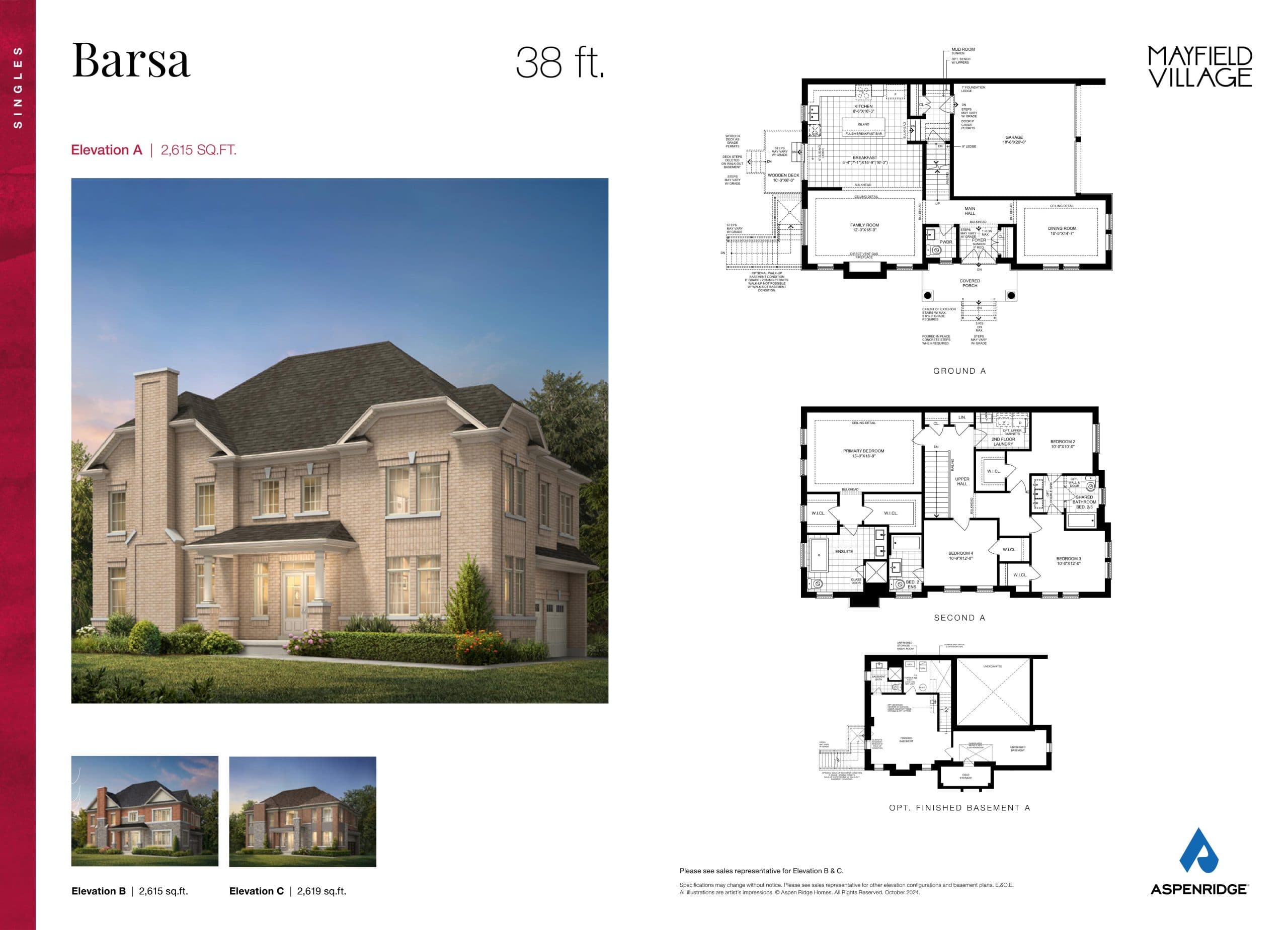 Barsa Floor Plan at Mayfield Village by Aspen Ridge Homes - 2615 sq.ft