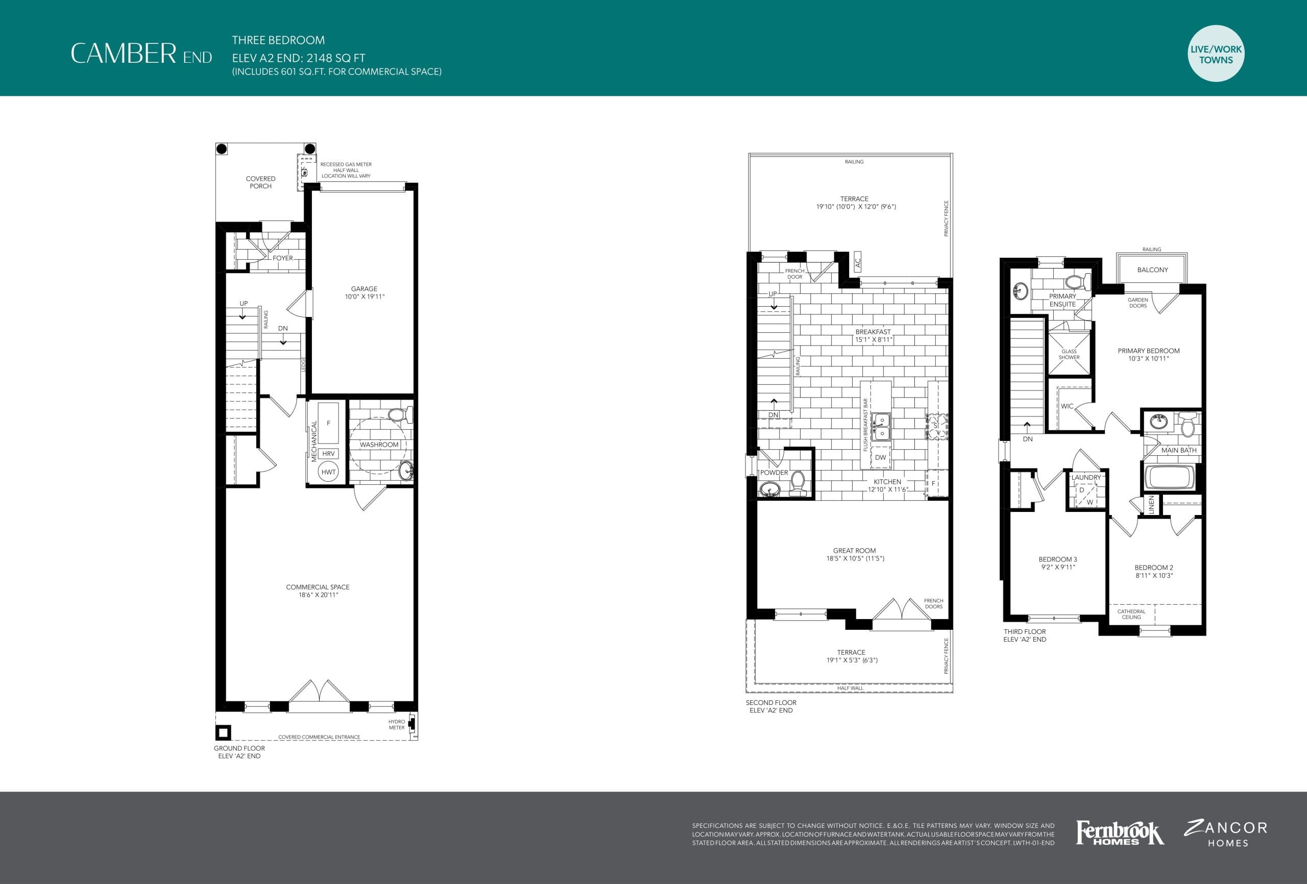 Camber End Floor Plan at Caledon Club Towns - 2148 sq.ft