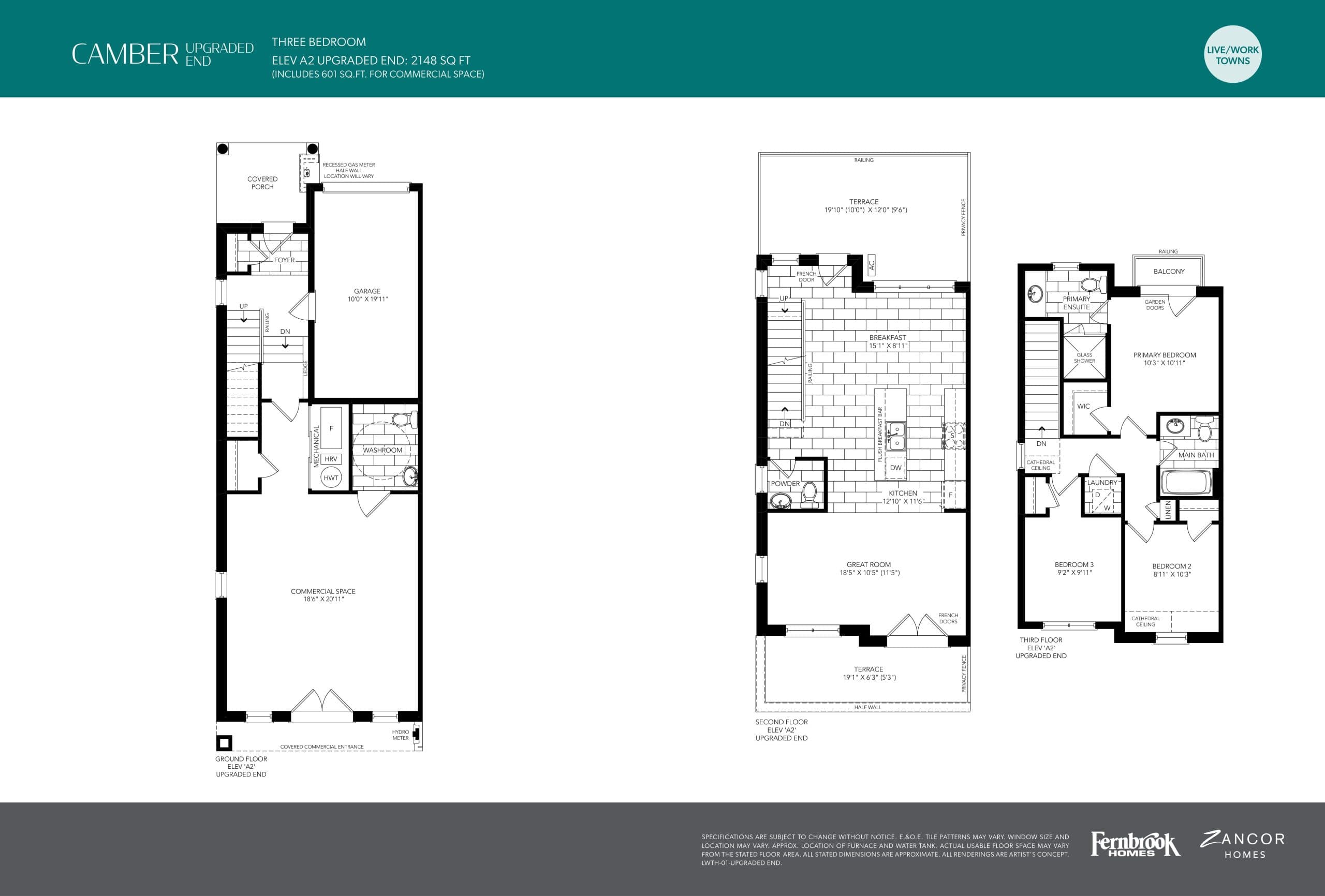 Camber Upgraded End Floor Plan at Caledon Club Towns - 2148 sq.ft