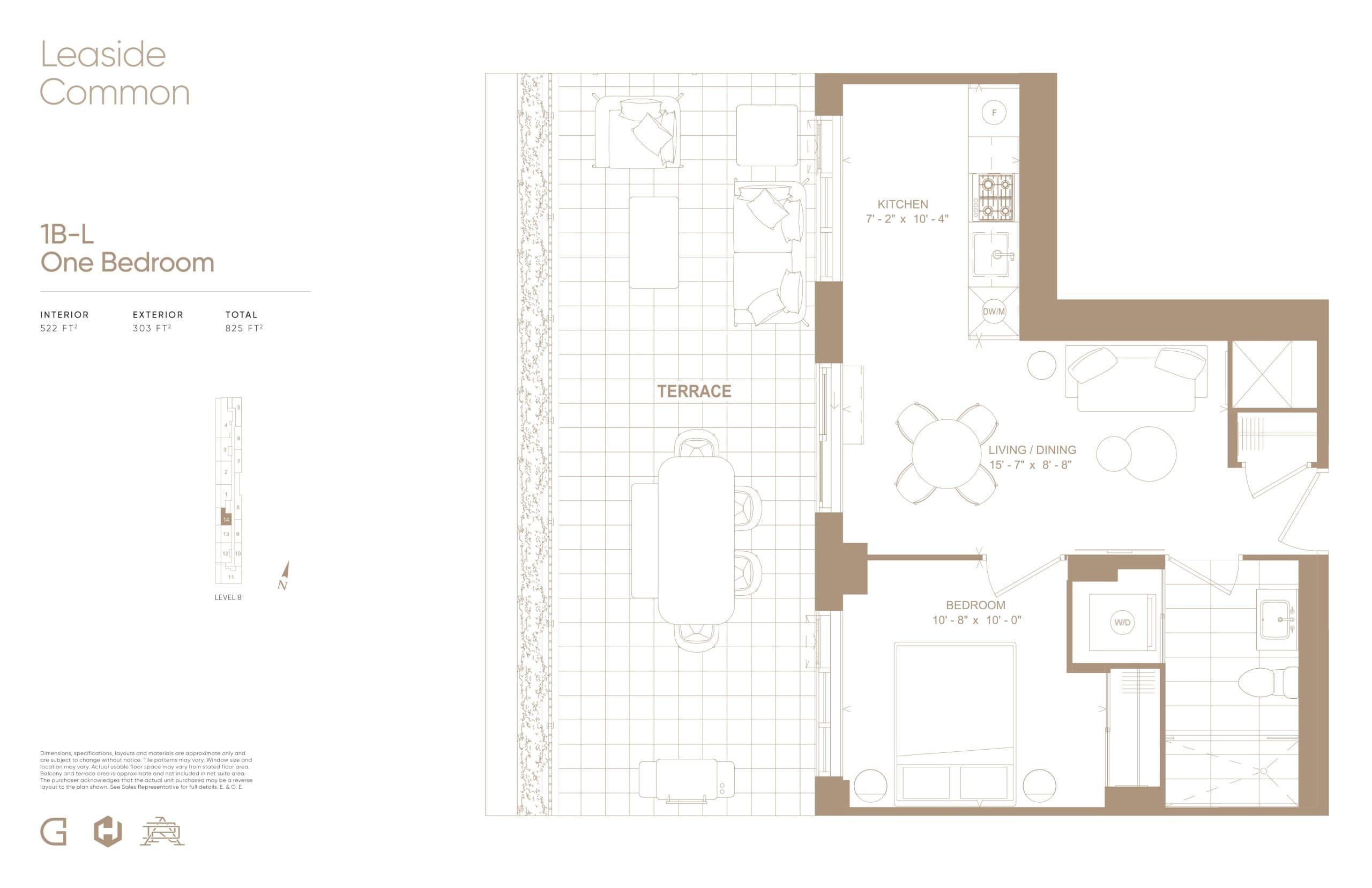 1B-L (Prestige Collection) Floor Plan at Leaside Common Condos - 522 sq.ft