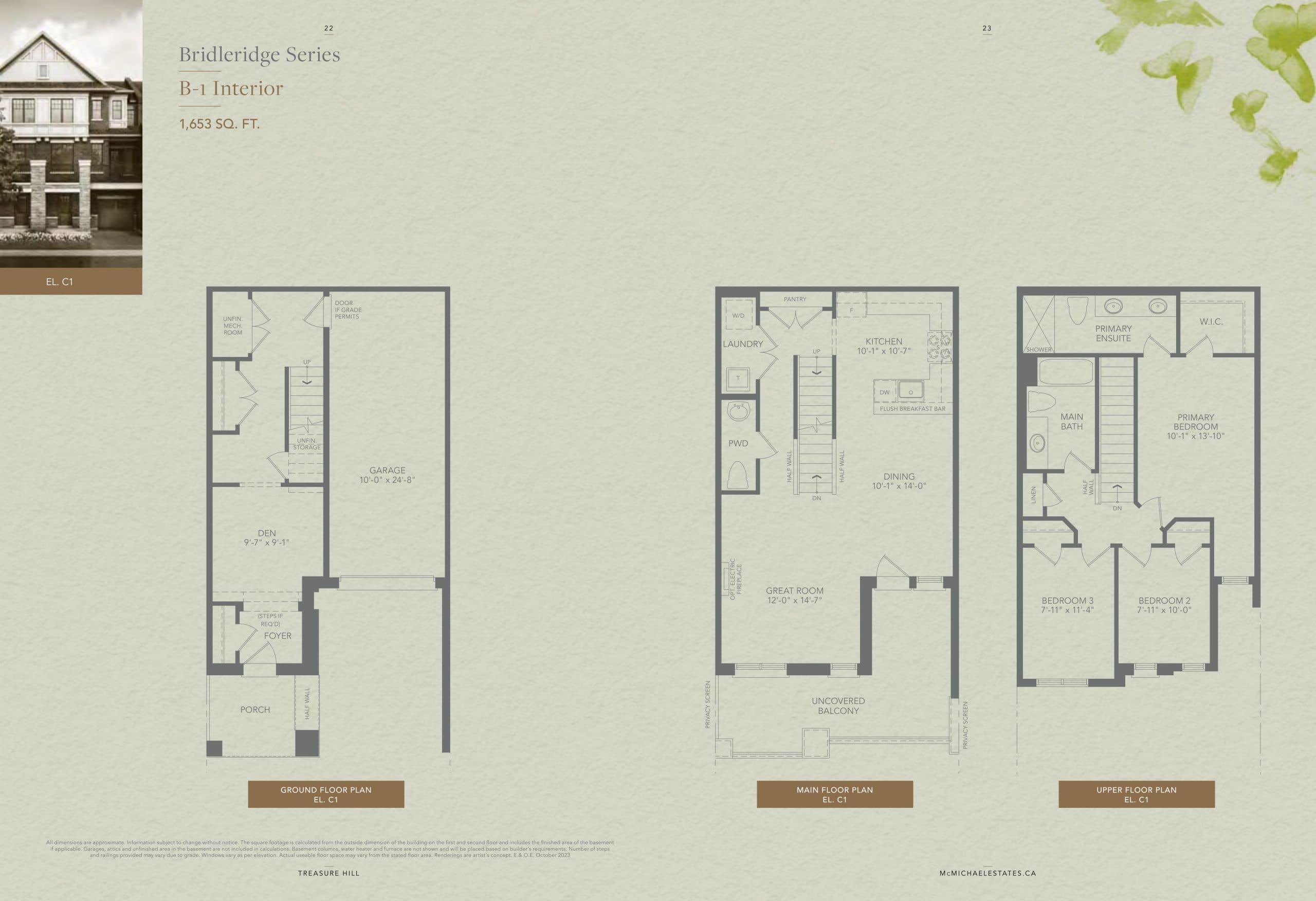 B-1 Interior (C1) Floor Plan at McMichael Estates - The Townhome Collection - 1653 sq.ft