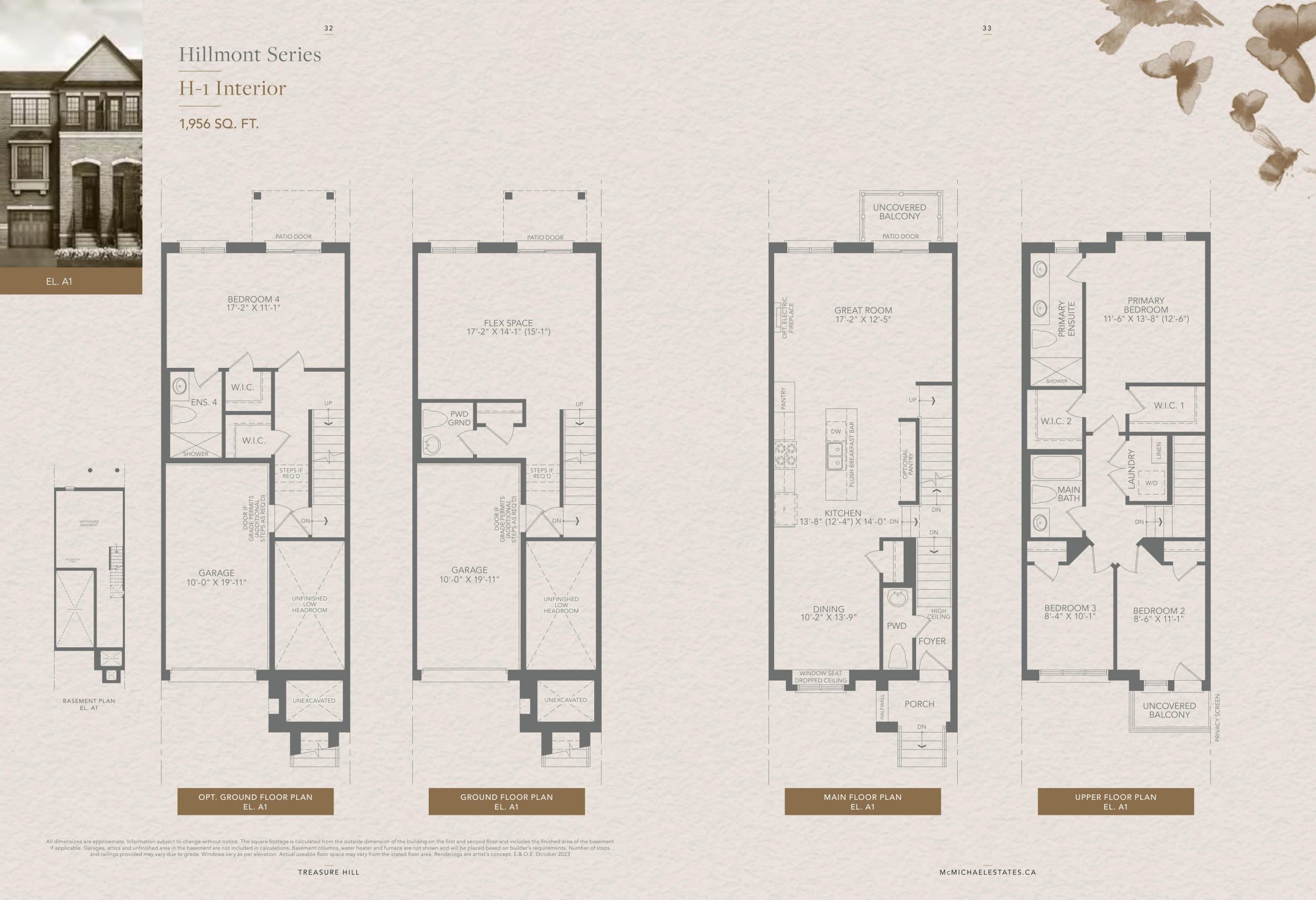H-1 Interior (A1) Floor Plan at McMichael Estates - The Townhome Collection - 1956 sq.ft
