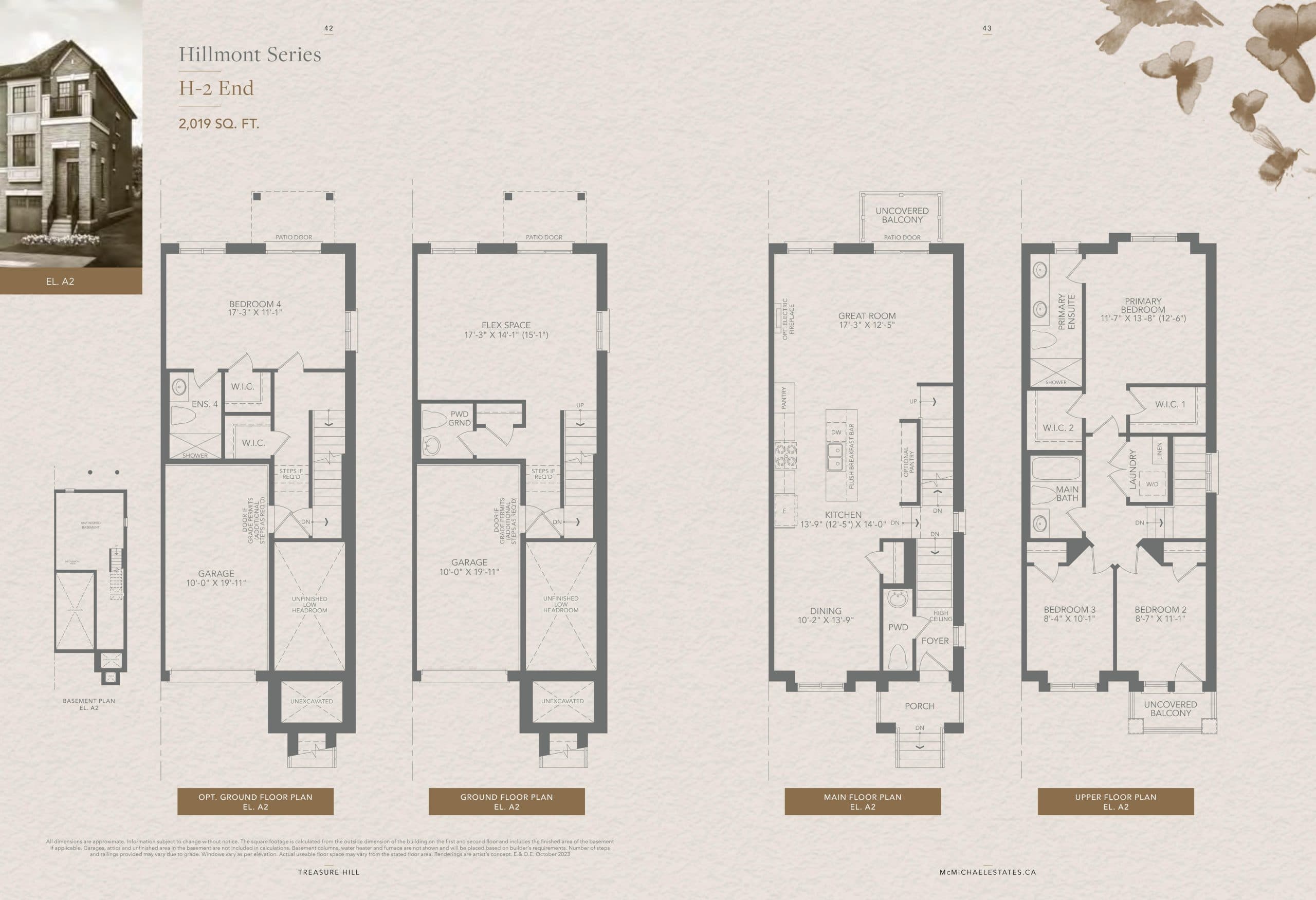 H-2 End (A2) Floor Plan at McMichael Estates - The Townhome Collection - 2019 sq.ft