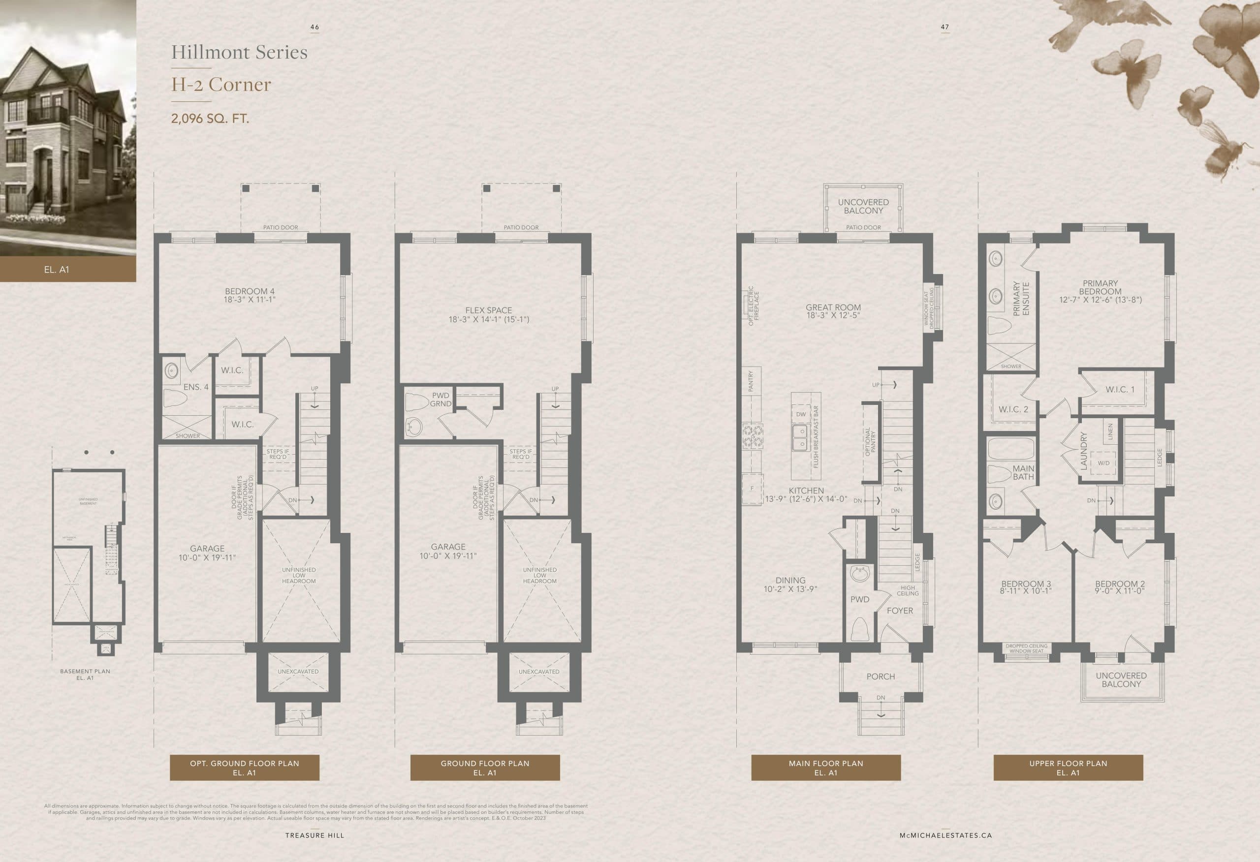 H-2 Corner (A1) Floor Plan at McMichael Estates - The Townhome Collection - 2096 sq.ft