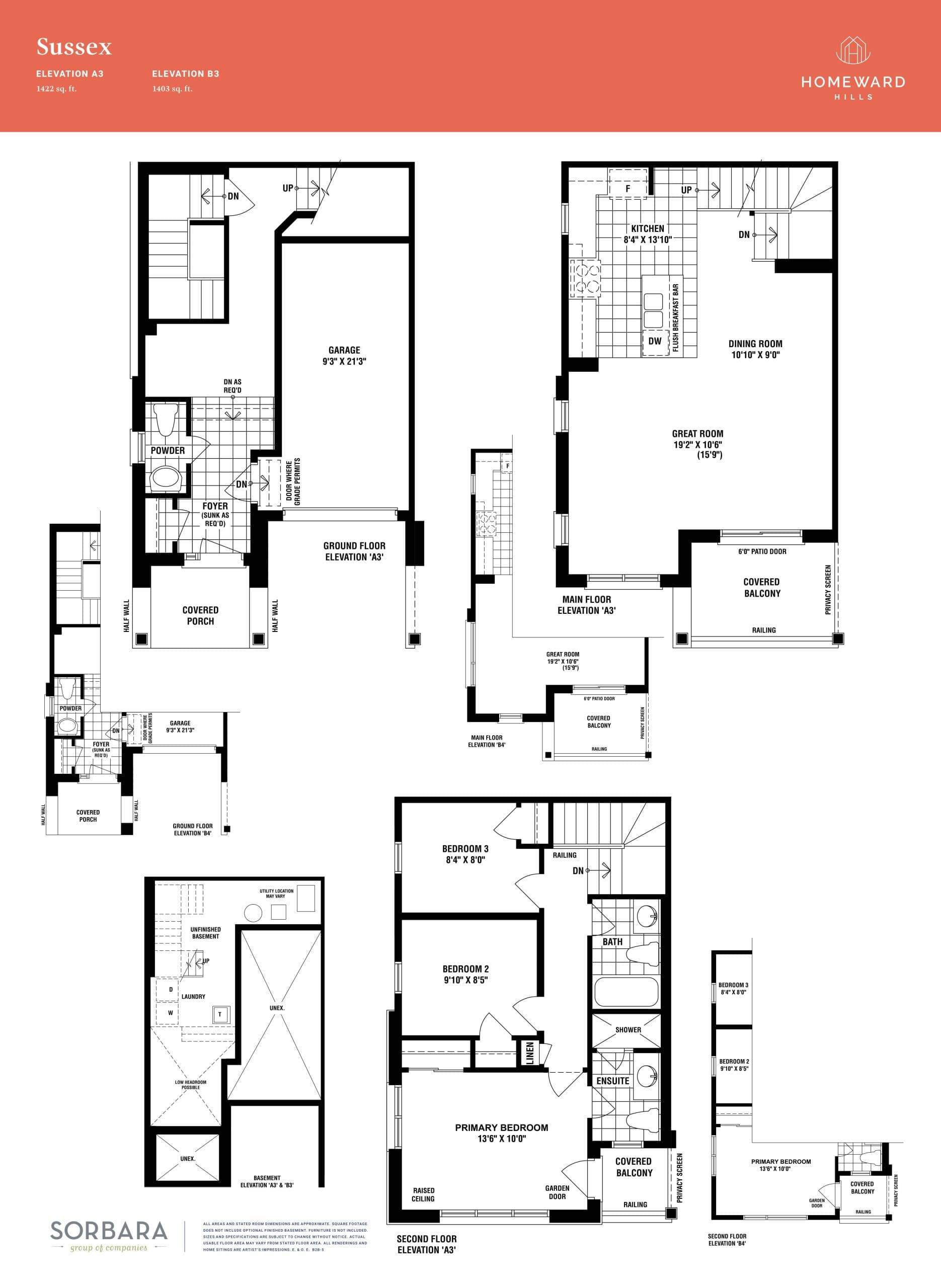 Sussex Floor Plan at Homeward Hills Towns - 1403 sq.ft