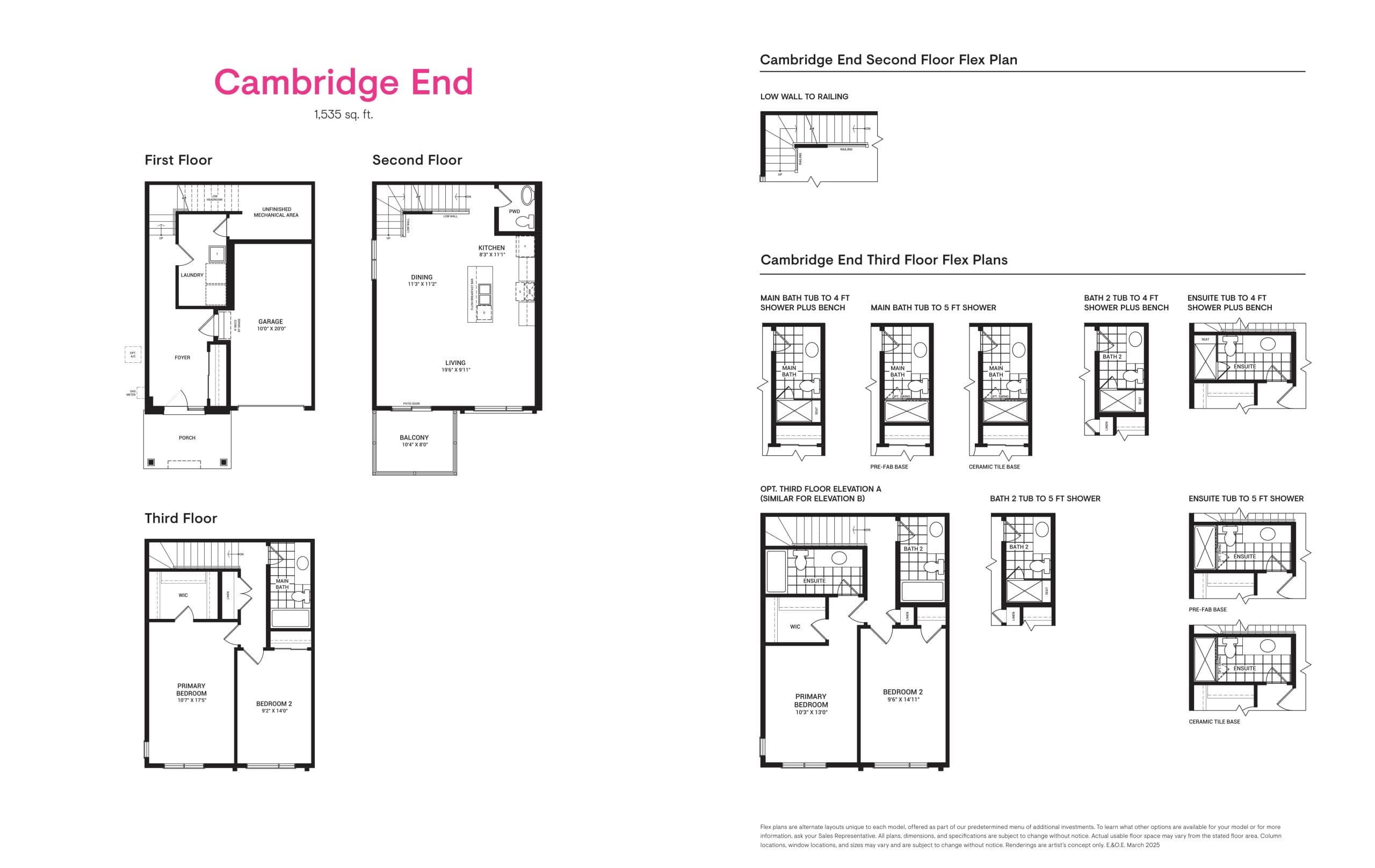 Cambridge End Floor Plan at Avalon Vista Homes Phase 3 - 1535 sq.ft