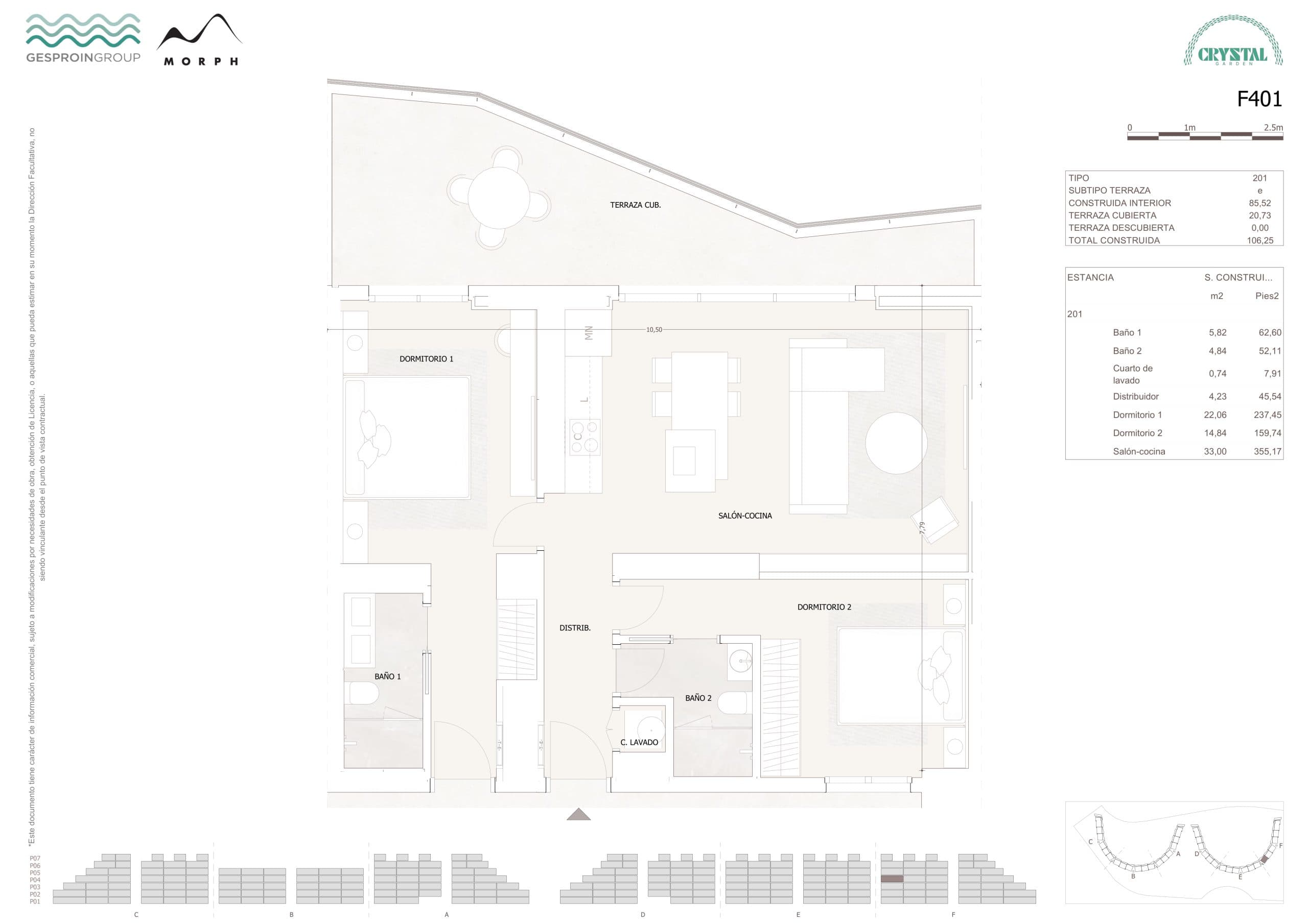 F401 Floor Plan at Crystal Garden - 921 sq.ft