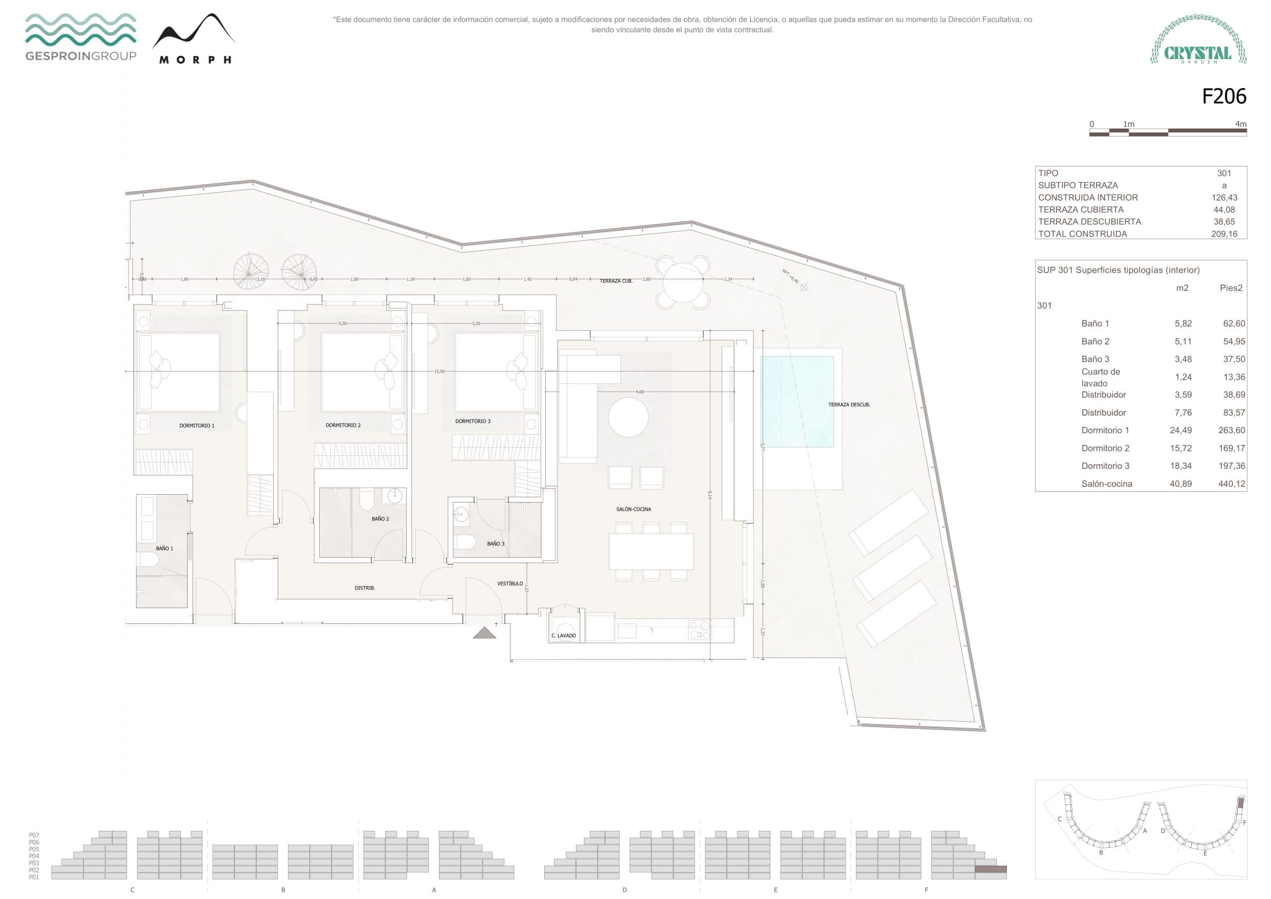F206 Floor Plan at Crystal Garden - 1361 sq.ft