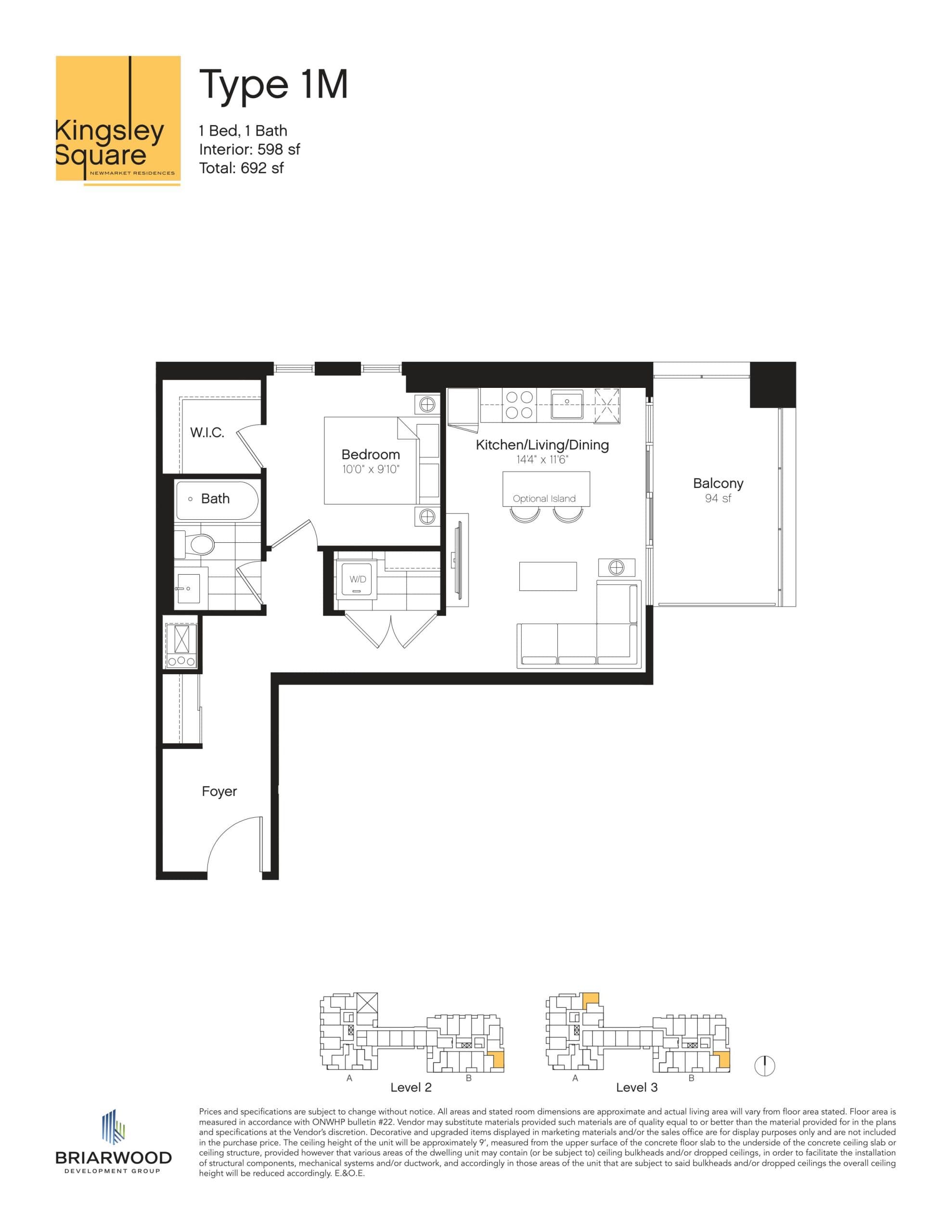 Type 1M Floor Plan at Kingsley Square Condos - 598 sq.ft