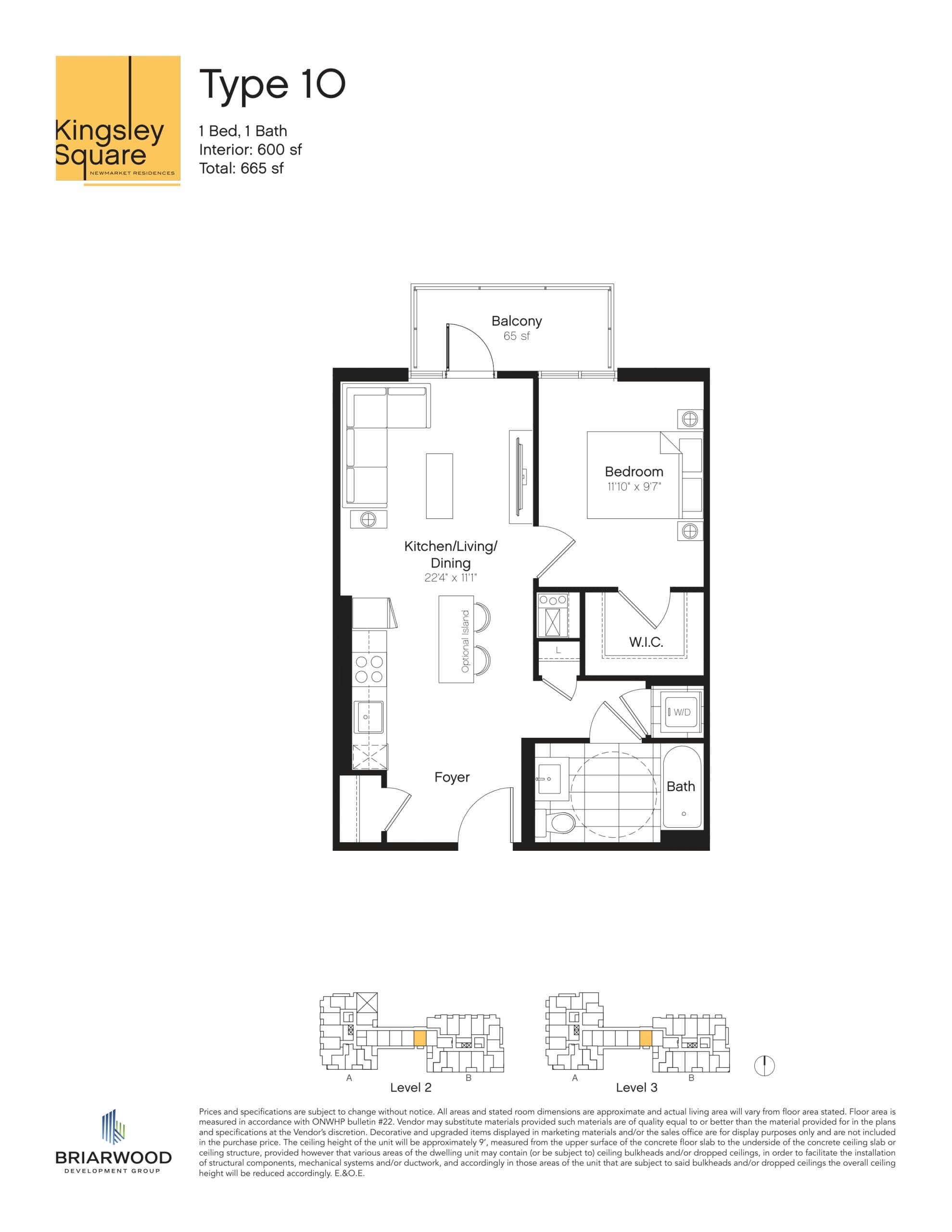 Type 1O Floor Plan at Kingsley Square Condos - 600 sq.ft