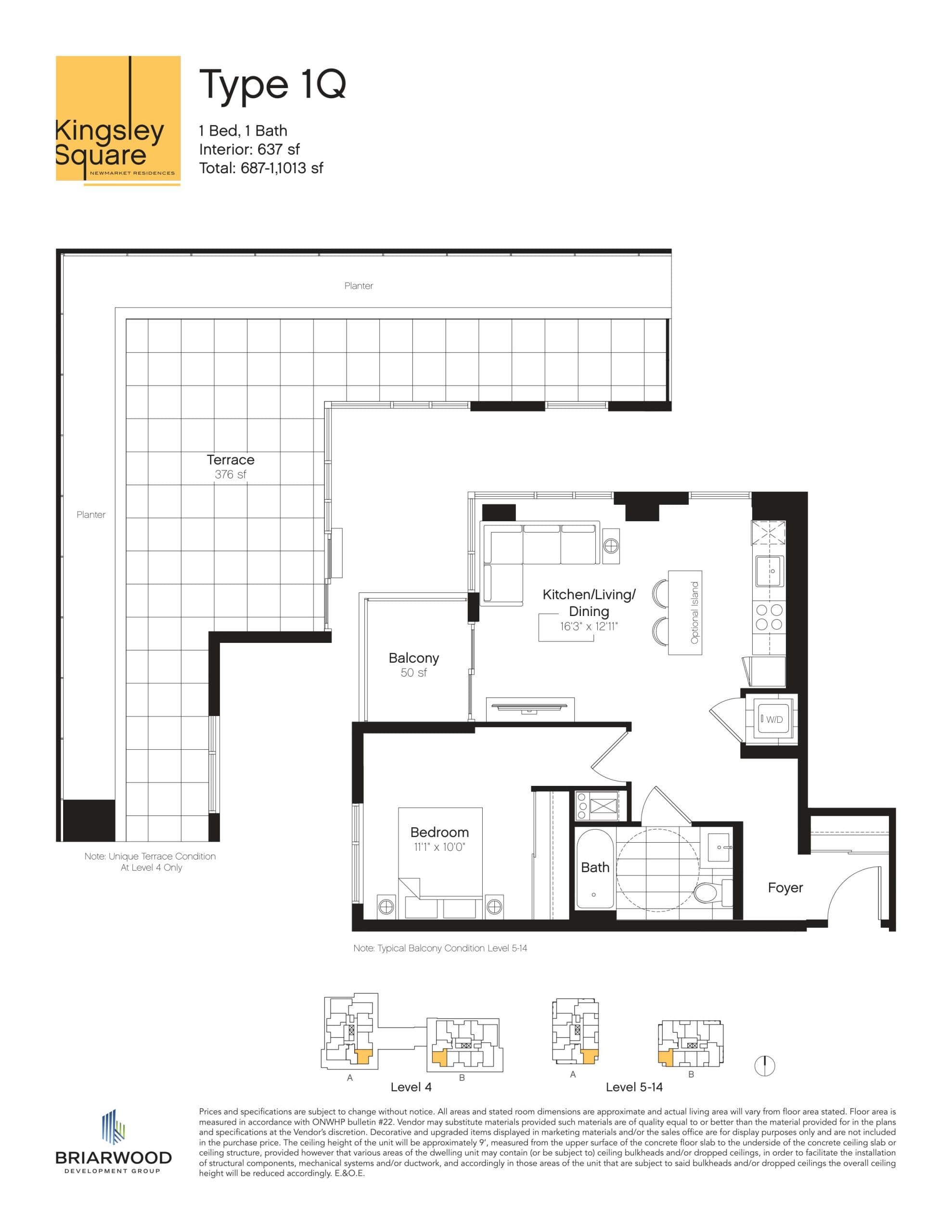 Type 1Q Floor Plan at Kingsley Square Condos - 637 sq.ft