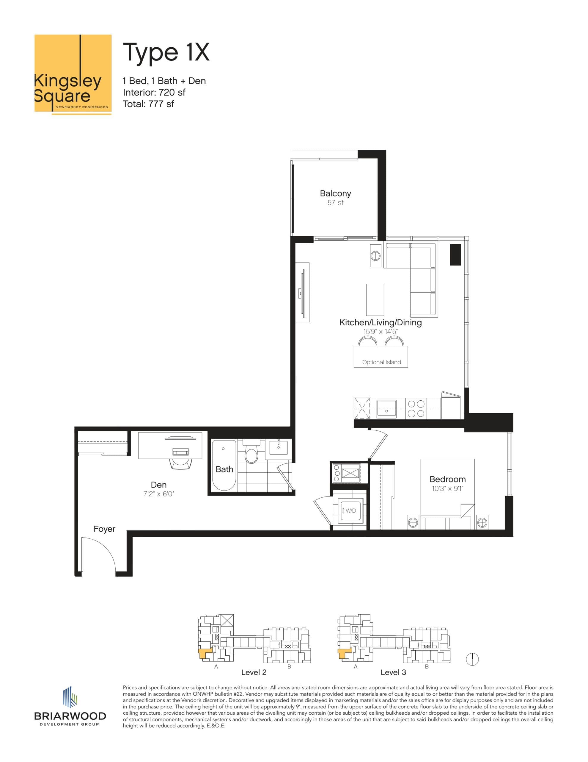 Type 1X Floor Plan at Kingsley Square Condos - 720 sq.ft