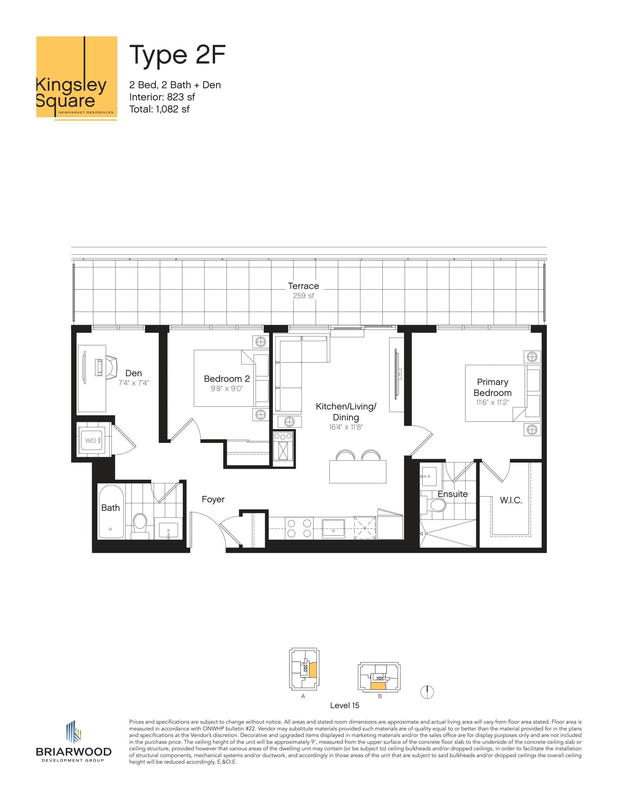 Type 2F Floor Plan at Kingsley Square Condos - 823 sq.ft