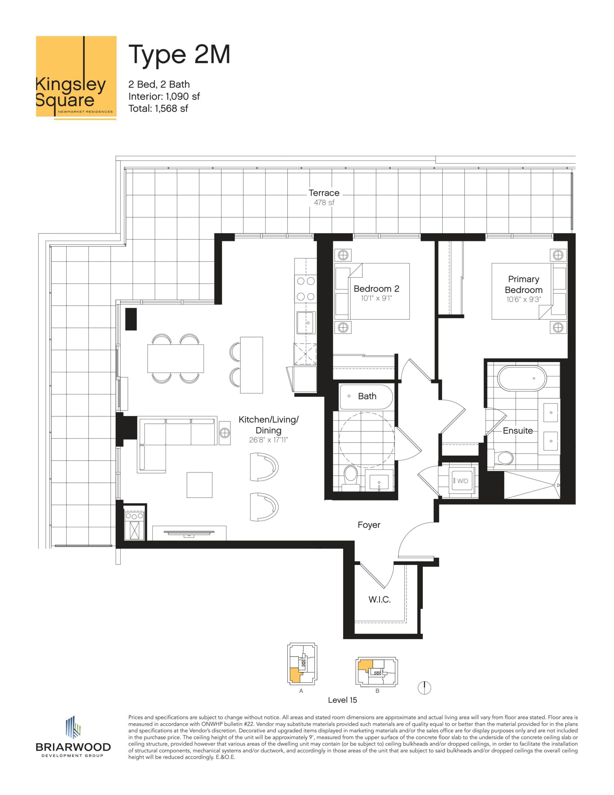 Type 2M Floor Plan at Kingsley Square Condos - 1090 sq.ft
