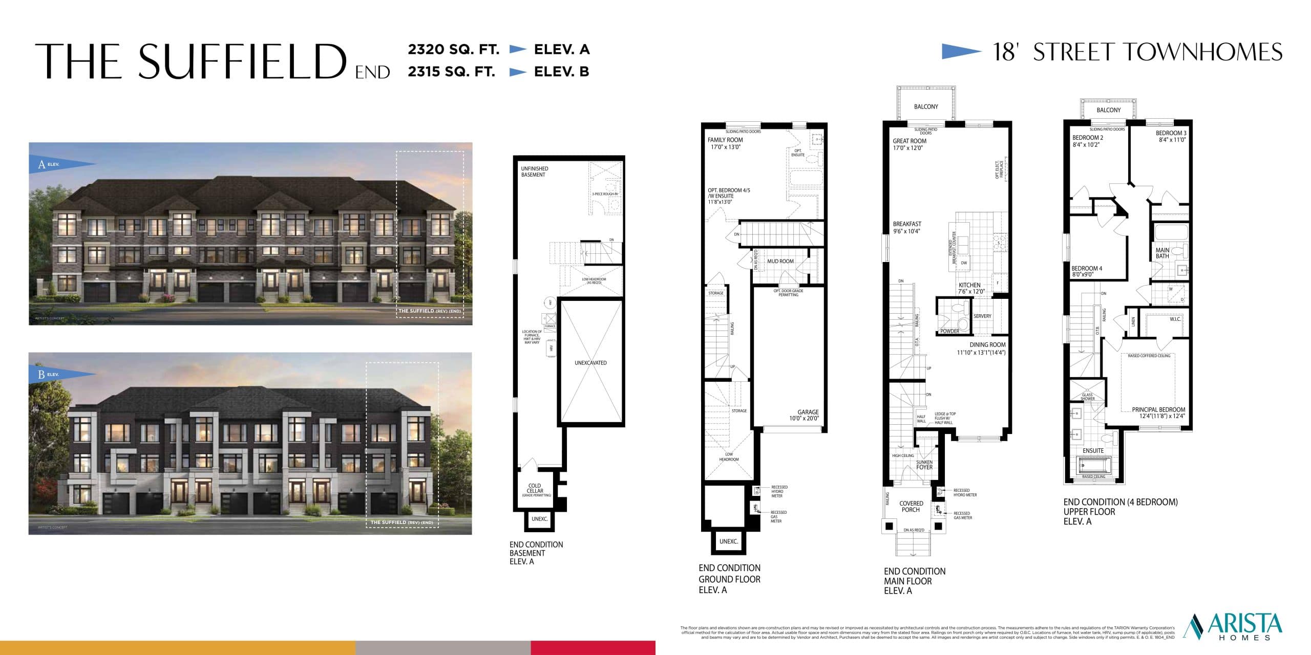 The Suffield End Floor Plan at Oakpointe in Upper Joshua Creek Towns Phase 2 by Arista Homes - 2320 sq.ft