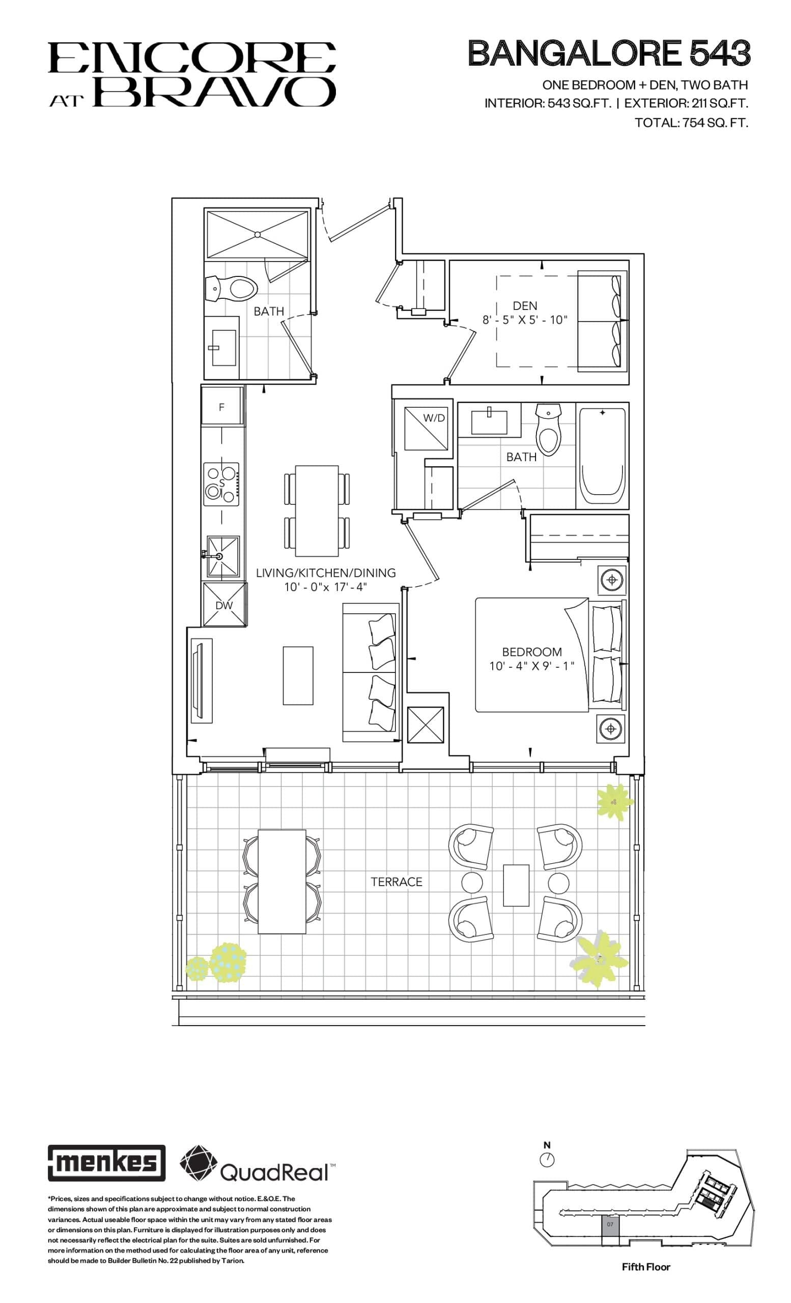 Bangalore 543 Floor Plan at Encore at Bravo Condos - 543 sq.ft