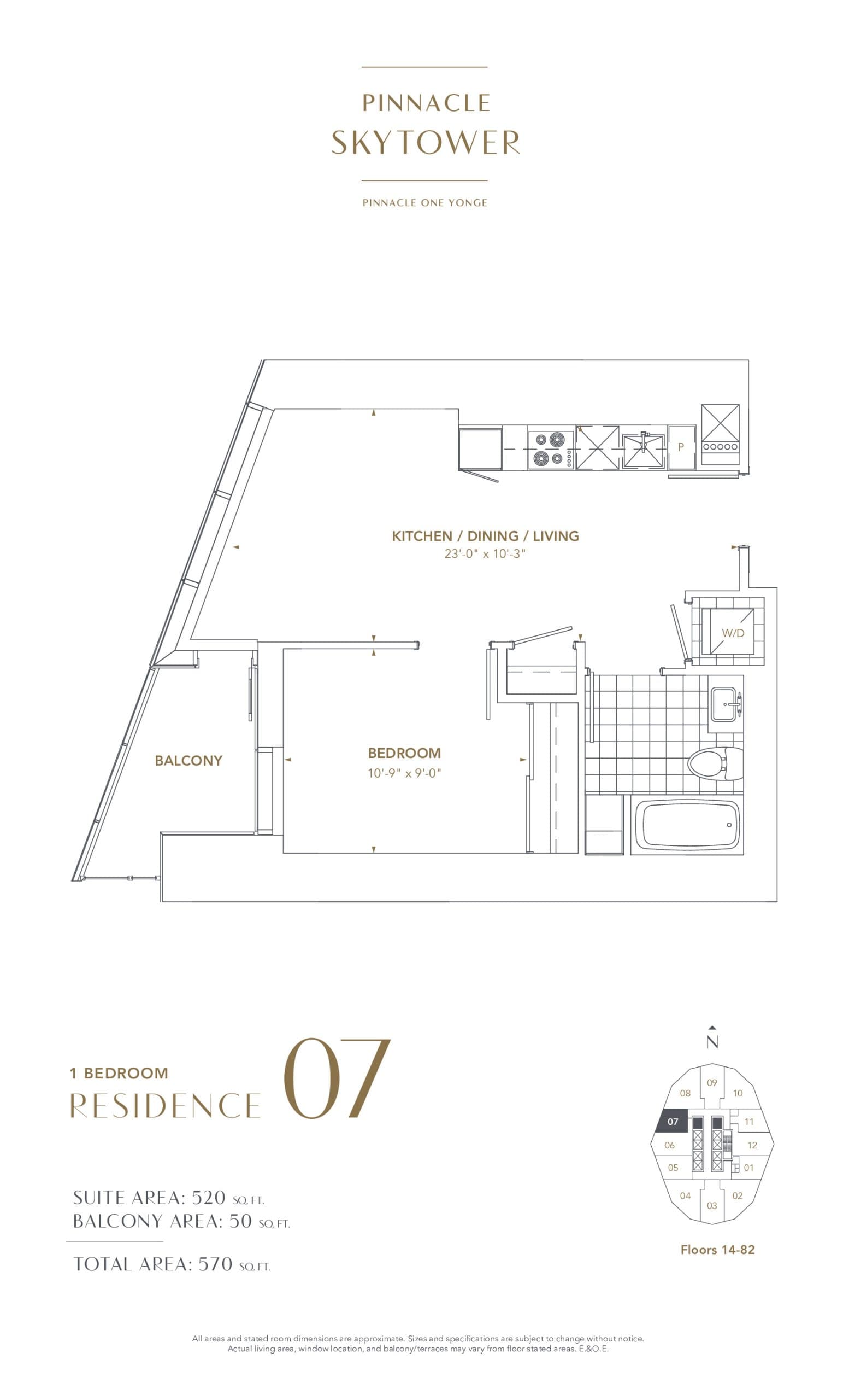 Residence 07 Floor Plan at SkyTower at Pinnacle One Yonge - 520 sq.ft