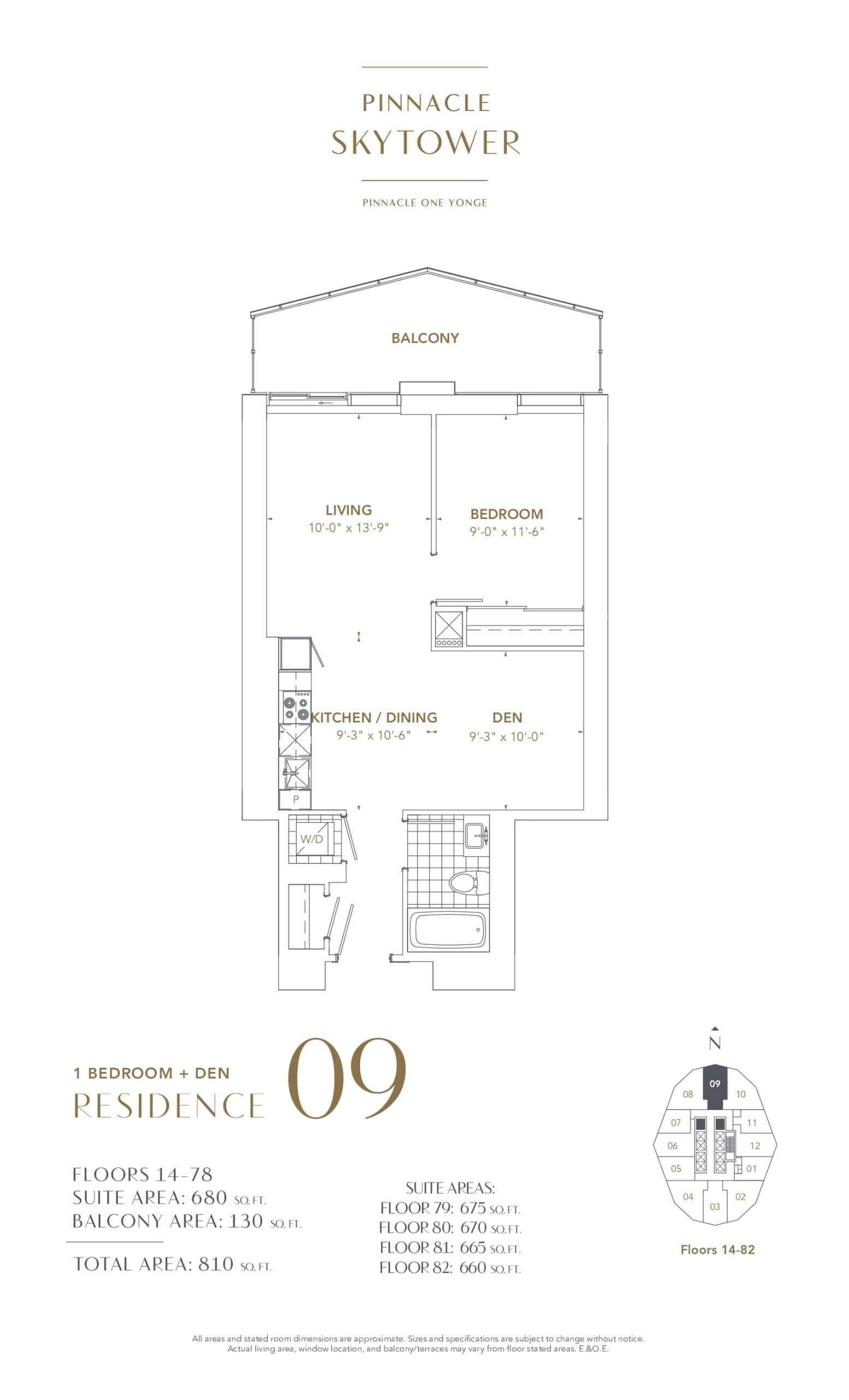 Residence 09 Floor Plan at SkyTower at Pinnacle One Yonge - 680 sq.ft