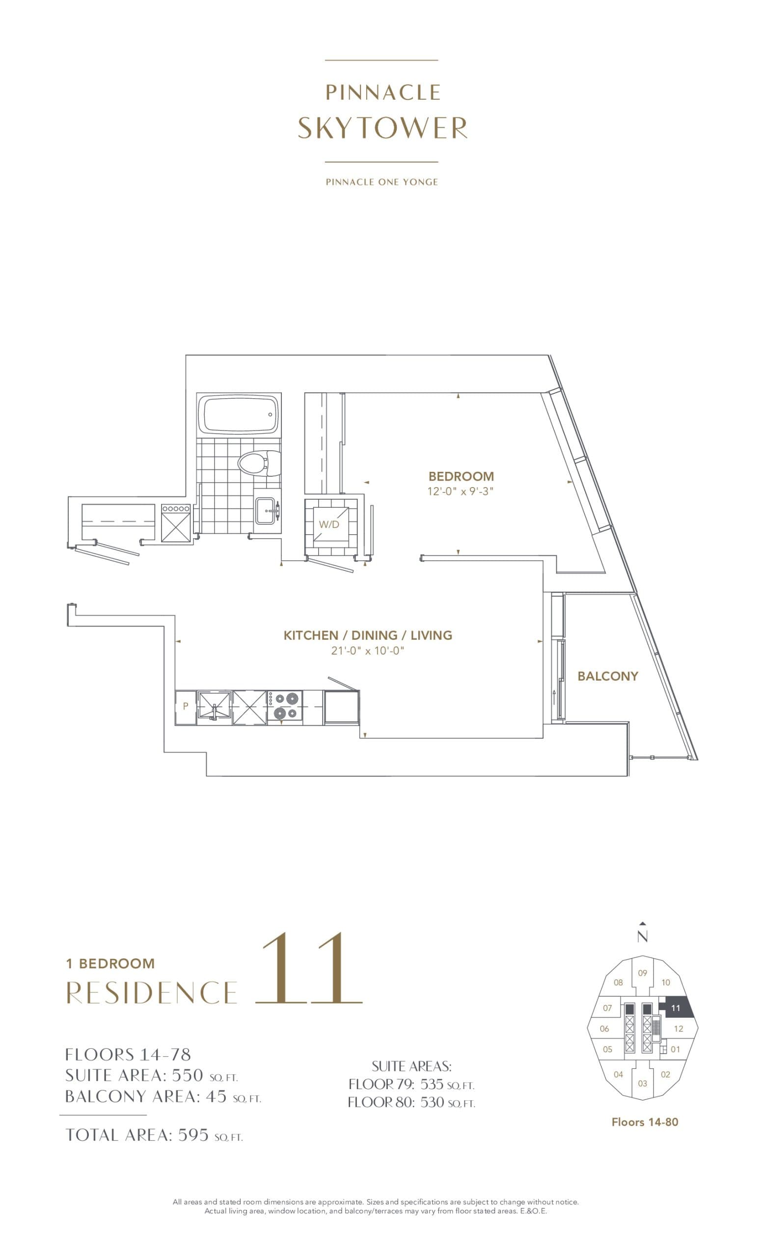 Residence 11 Floor Plan at SkyTower at Pinnacle One Yonge - 550 sq.ft