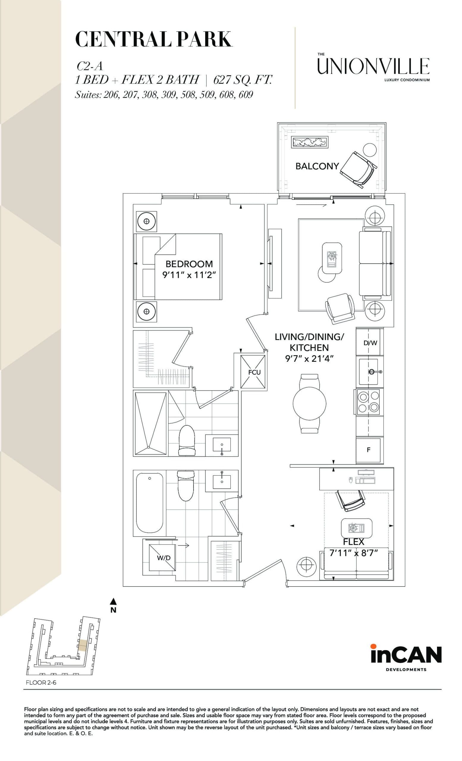 Central Park C2-A Floor Plan at The Unionville Condos - 627 sq.ft
