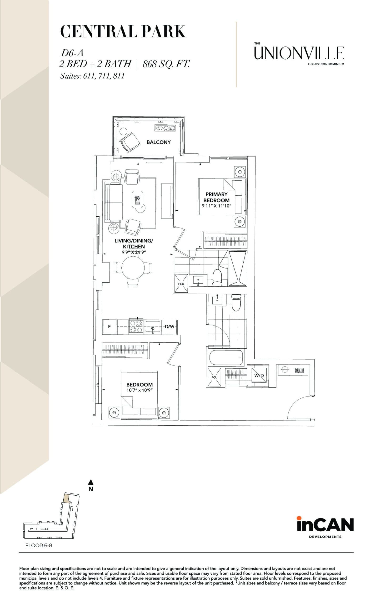 Central Park D6-A Floor Plan at The Unionville Condos - 868 sq.ft