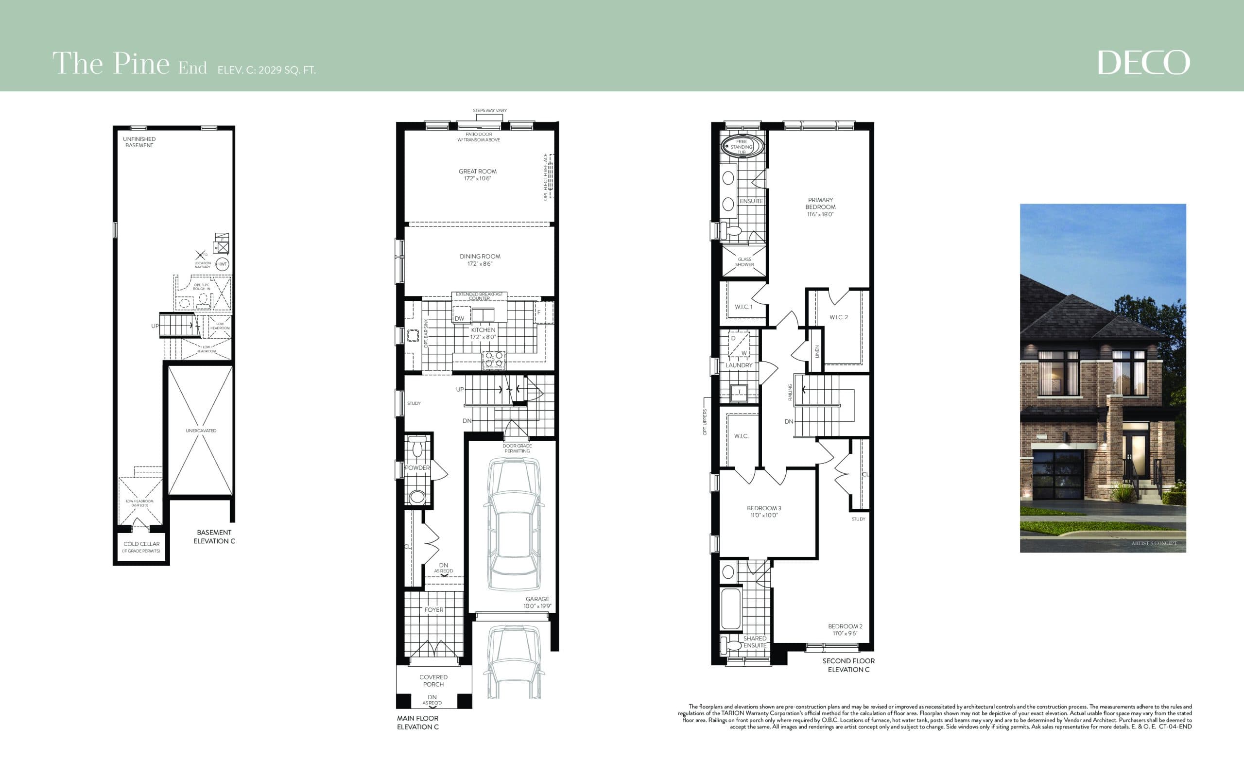 The Pine (End) Floor Plan at Greenwood Seaton by DECO Homes - 2029 sq.ft