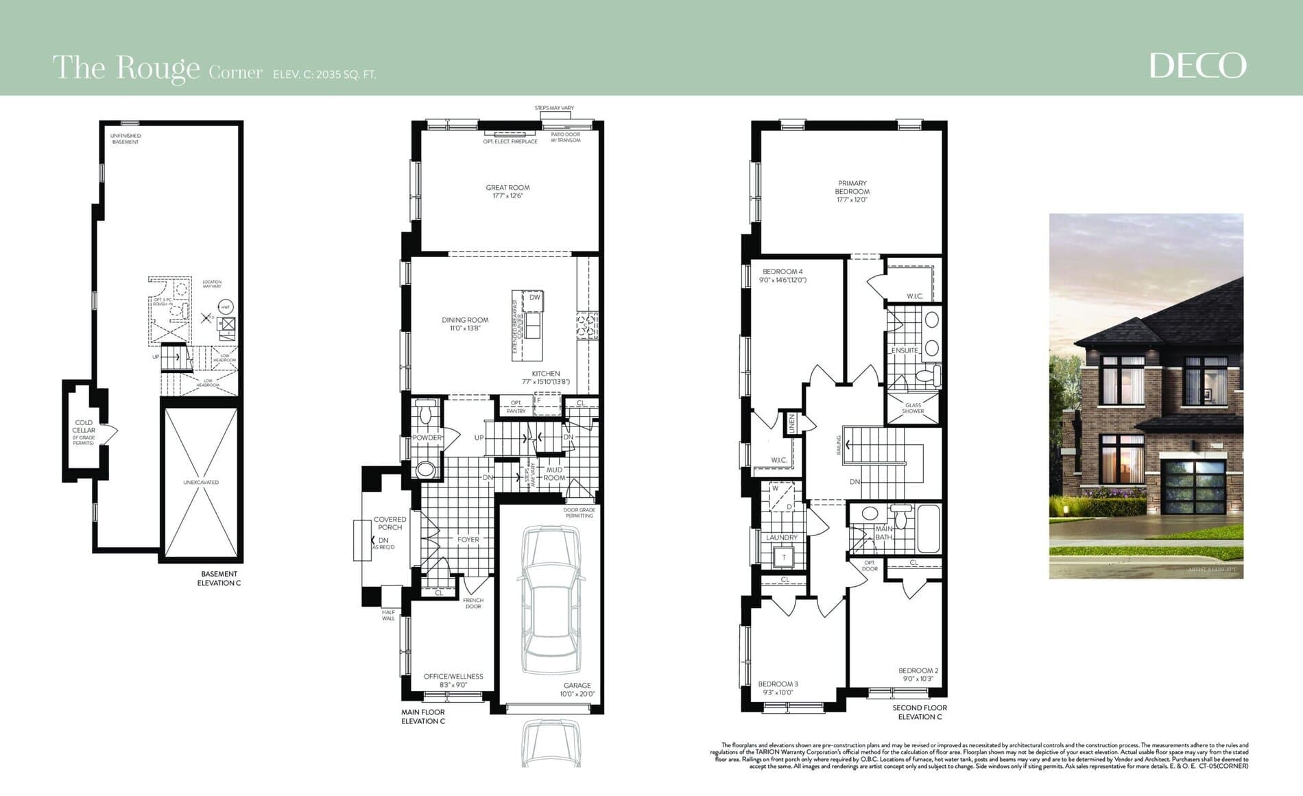 The Rouge (Corner) Floor Plan at Greenwood Seaton by DECO Homes - 2035 sq.ft