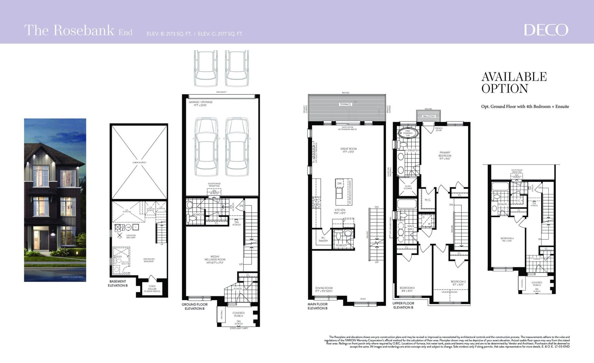 The Rosebank (End) Floor Plan at Greenwood Seaton by DECO Homes - 2173 sq.ft