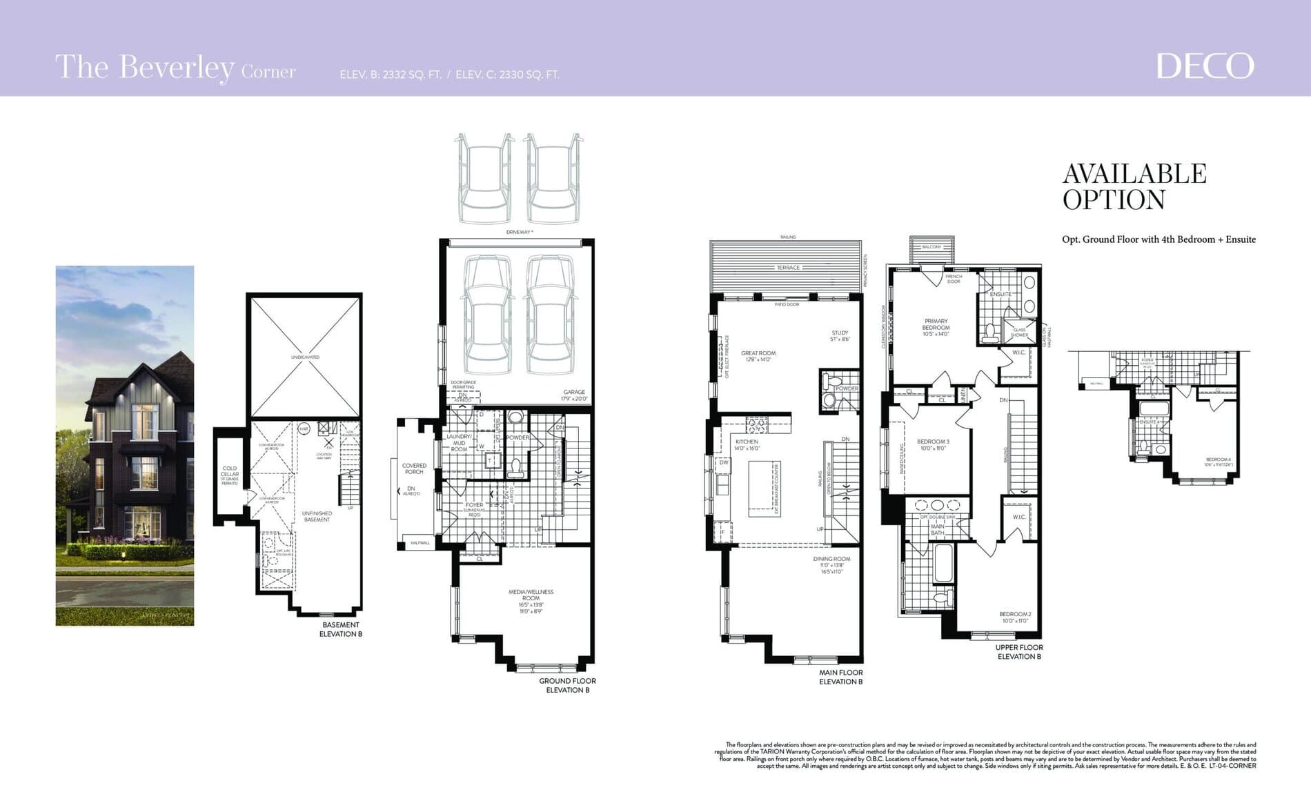 The Beverley (Corner) Floor Plan at Greenwood Seaton by DECO Homes - 2332 sq.ft