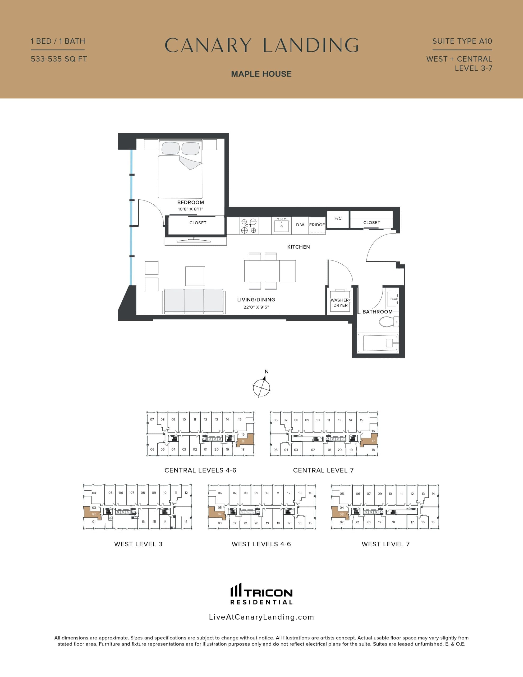Suite Type A10 Floor Plan at Maple House at Canary Landing - 533 sq.ft