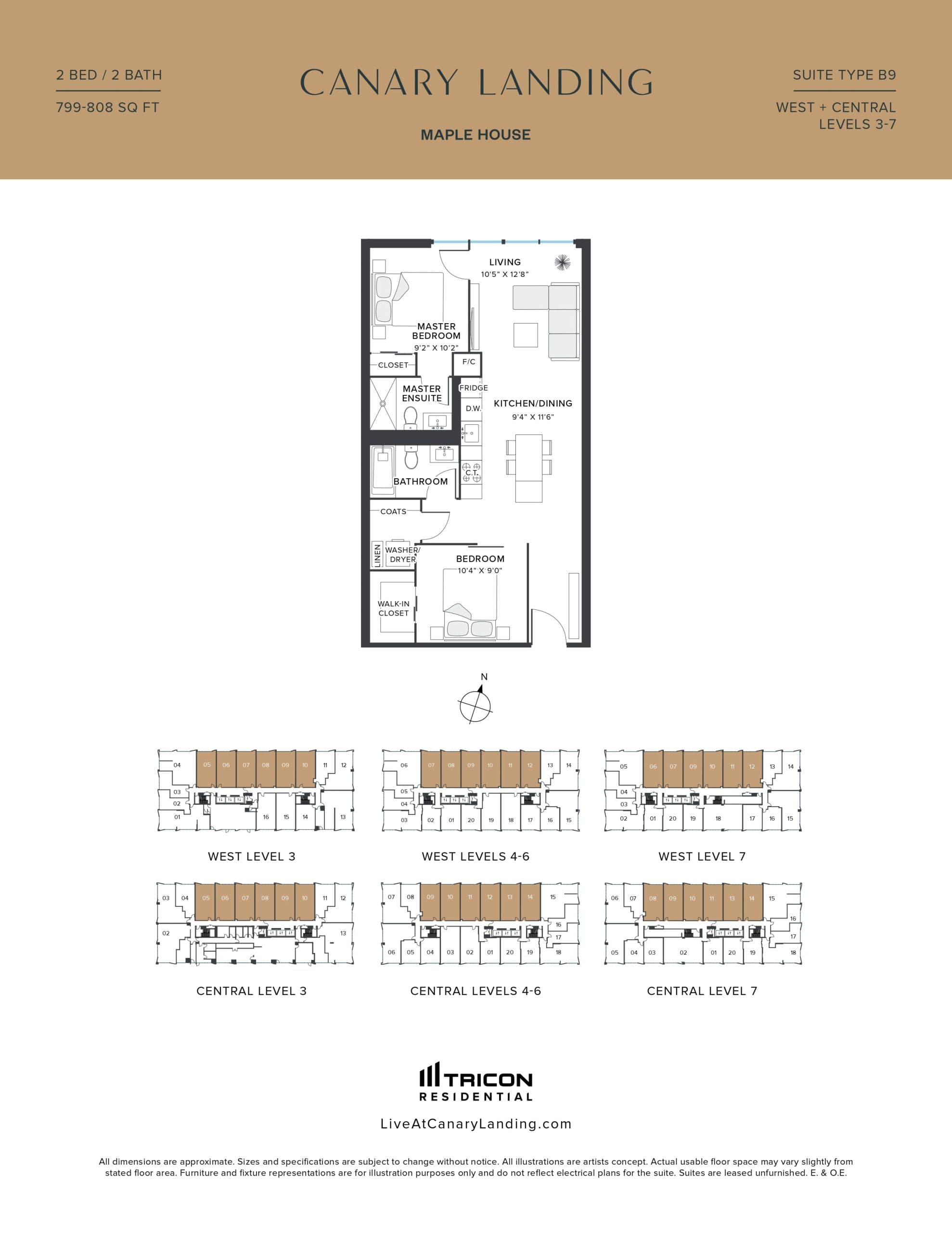 Suite Type B9 Floor Plan at Maple House at Canary Landing - 799 sq.ft