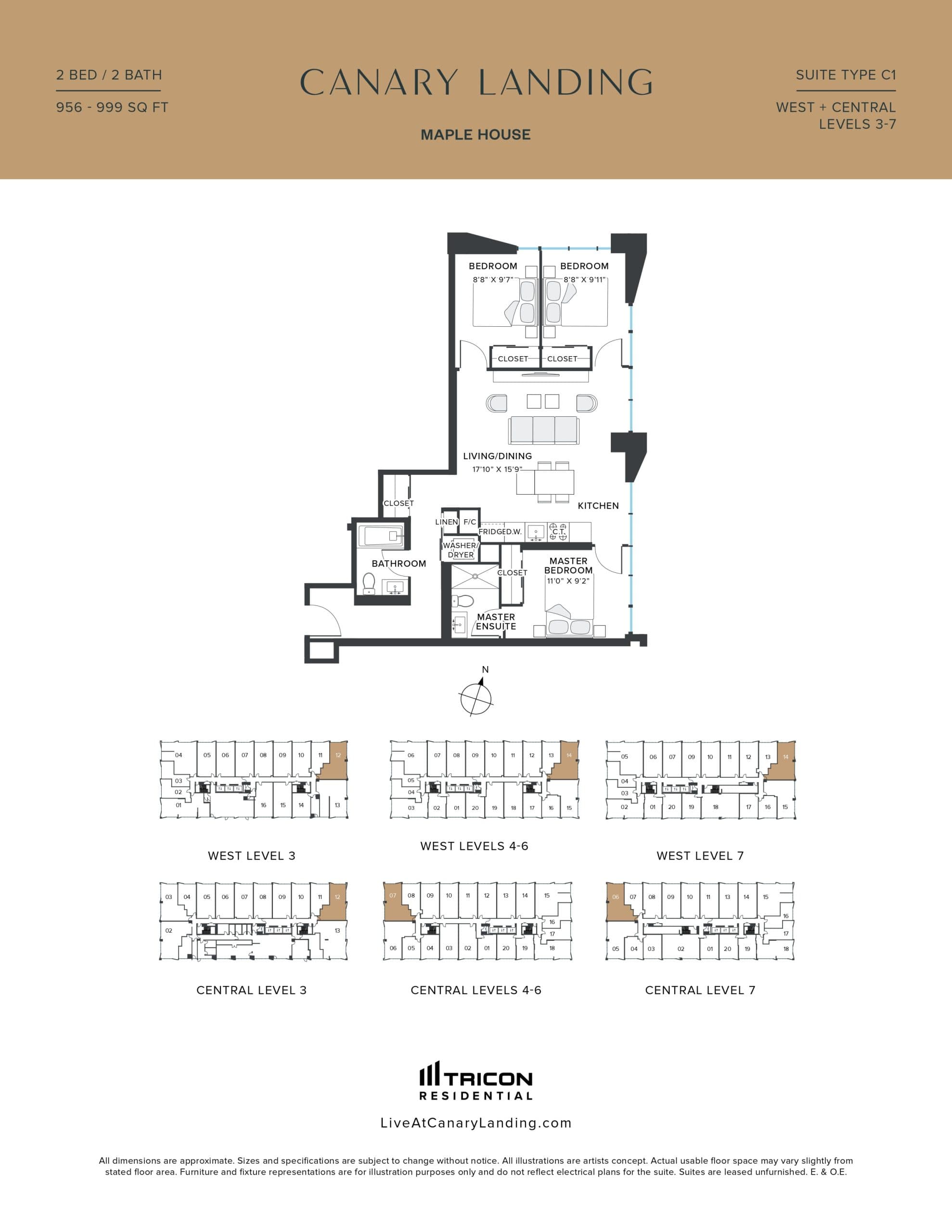 Suite Type C1 Floor Plan at Maple House at Canary Landing - 956 sq.ft