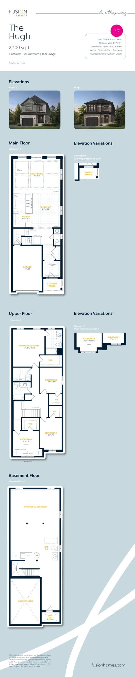 The Hugh Floor Plan at Tidra Homes - 2300 sq.ft