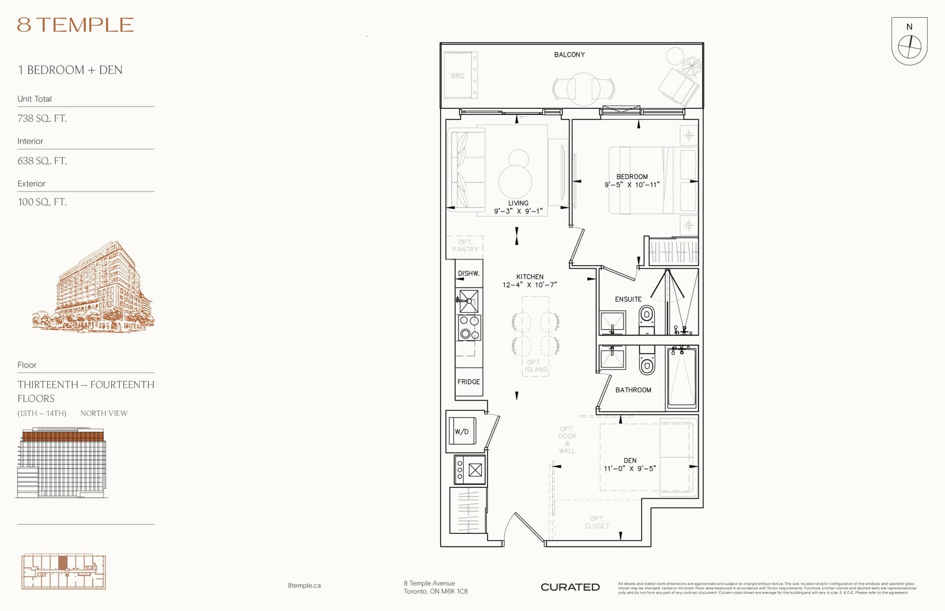638 (13th - 14th) Floor Plan at 8 Temple Condos - 638 sq.ft