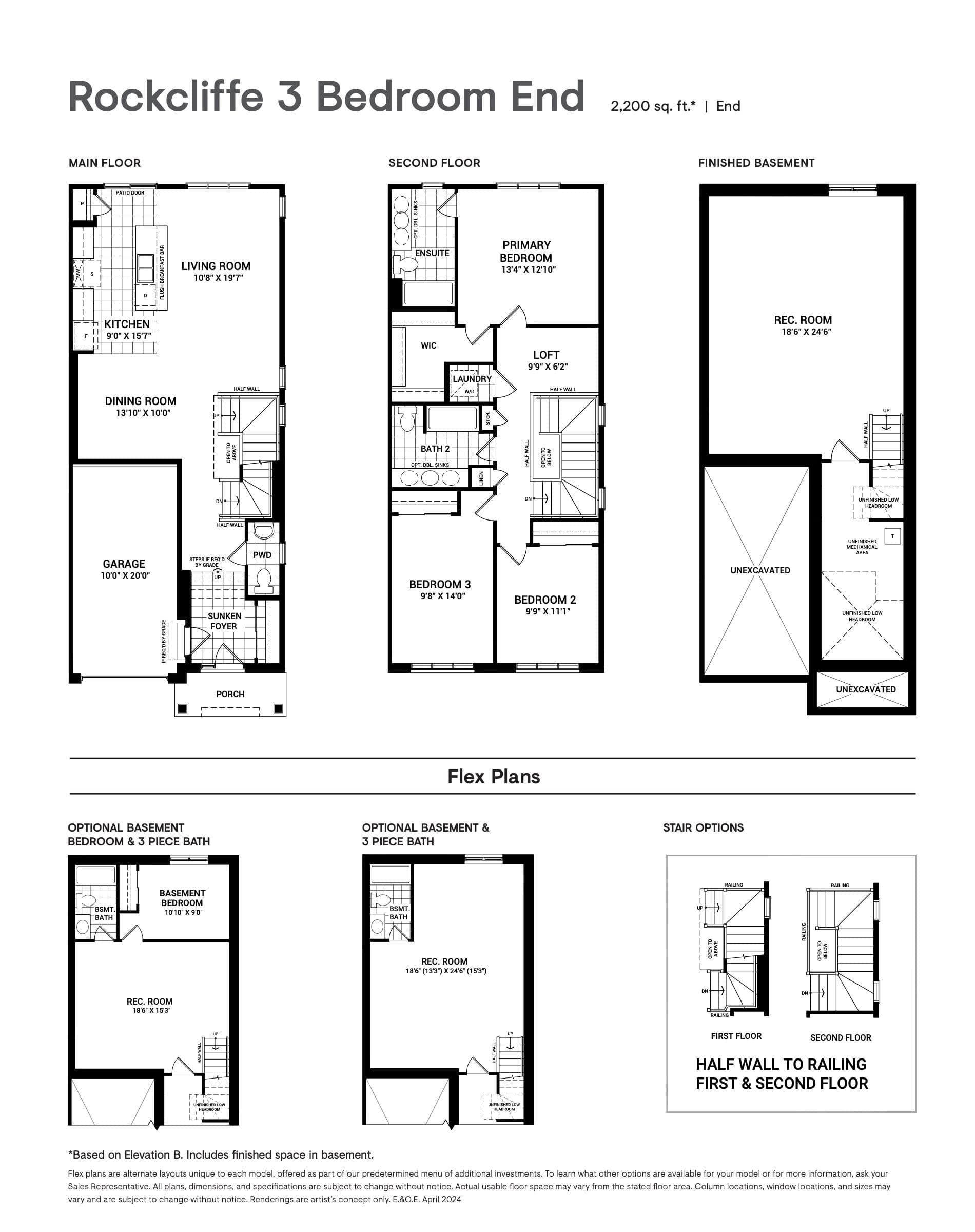 Rockcliffe End (3 bedroom) Floor Plan at Abbott's Run Towns - 2200 sq.ft