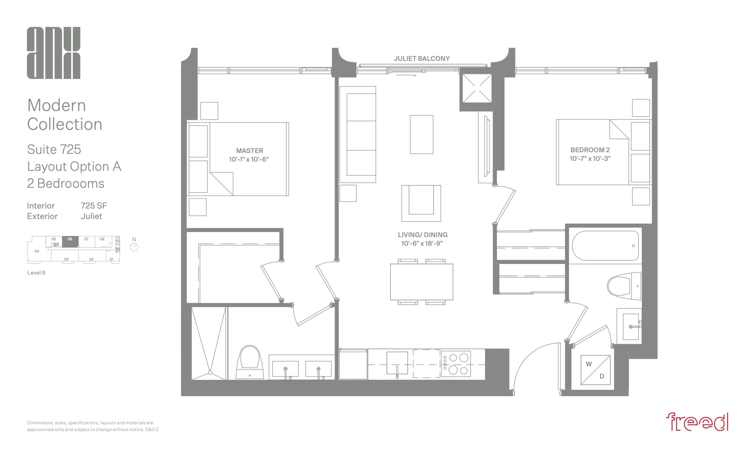 Suite 725 Option A (Modern Collection) Floor Plan at ANX Condos - 725 sq.ft
