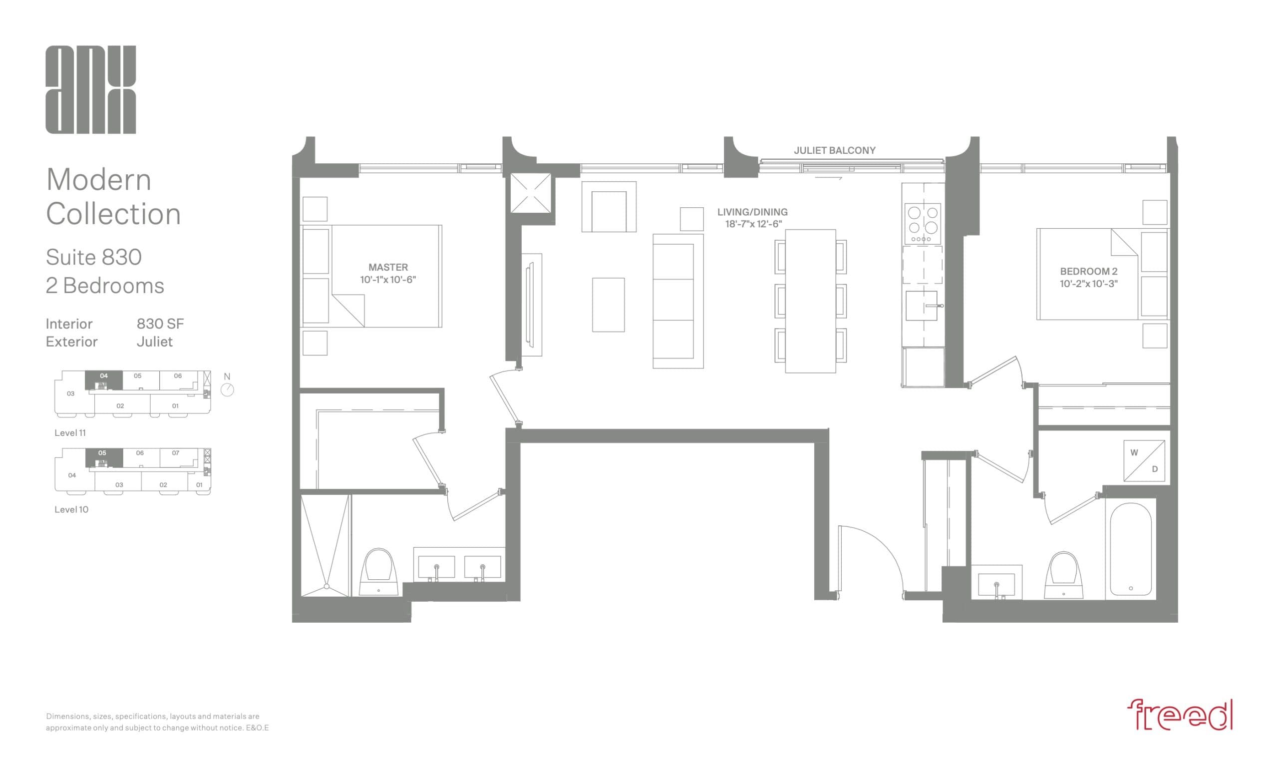 Suite 830 (Modern Collection) Floor Plan at ANX Condos - 830 sq.ft