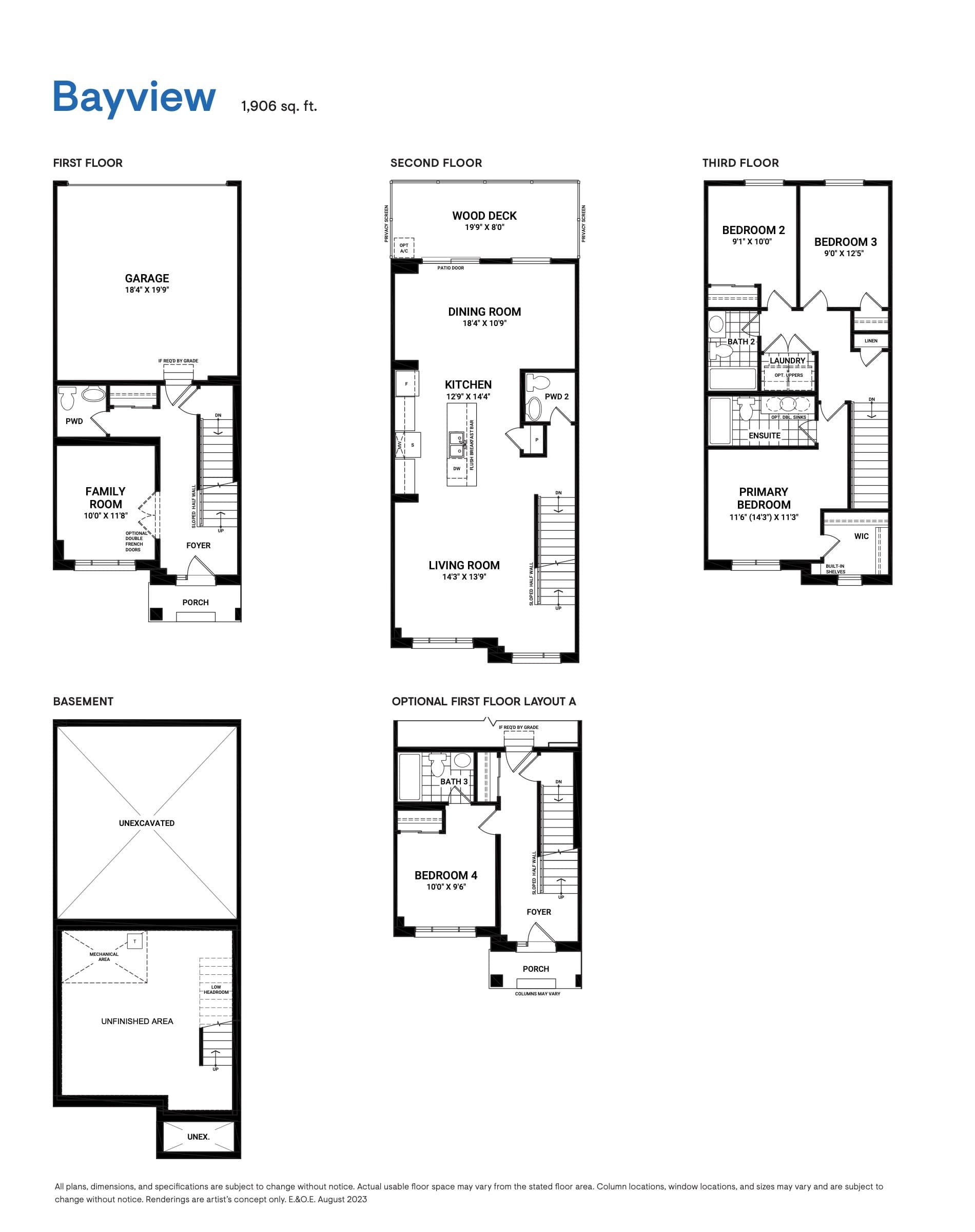 Bayview Floor Plan at Avalon Vista Homes Phase 3 - 1906 sq.ft