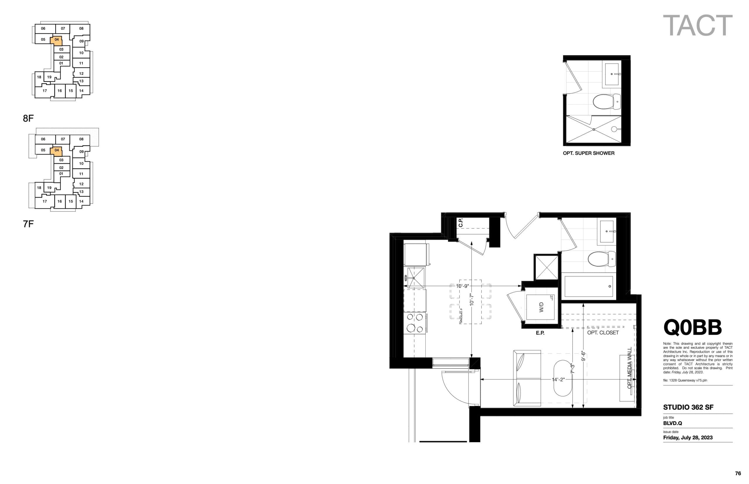 Q0BB Floor Plan at BLVD. Q - 362 sq.ft