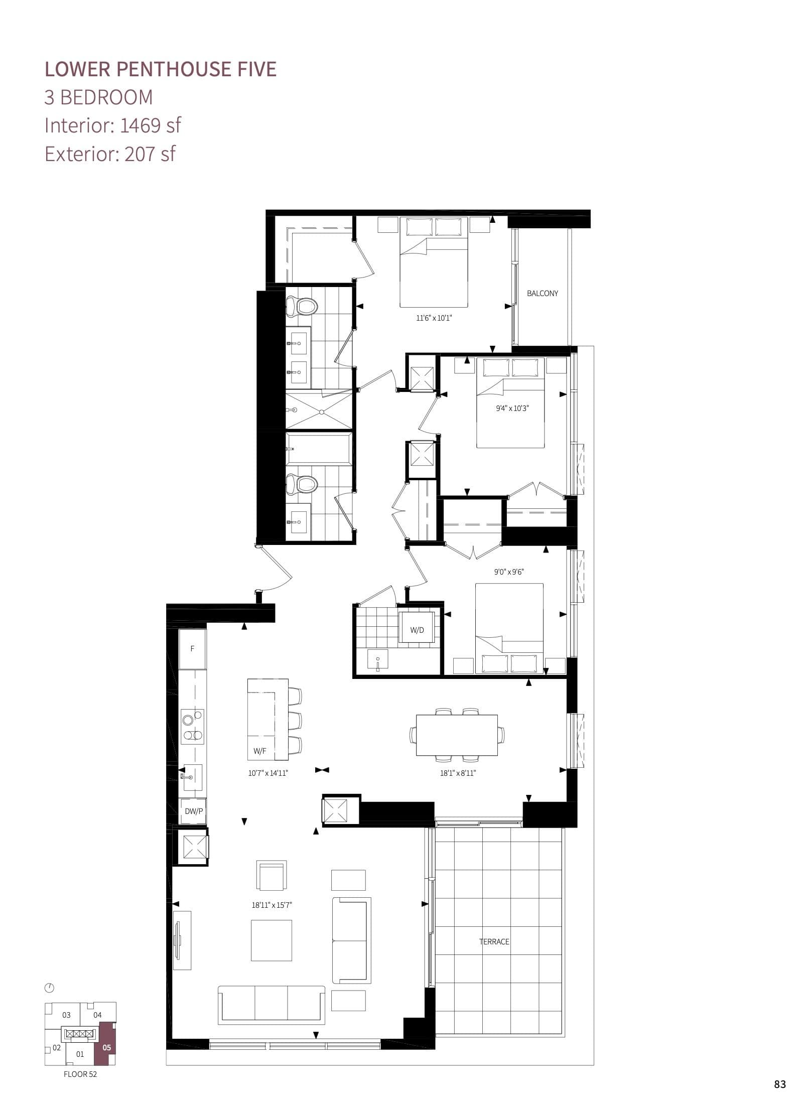 Lower Penthouse Five Floor Plan at Burke Condos - 1469 sq.ft