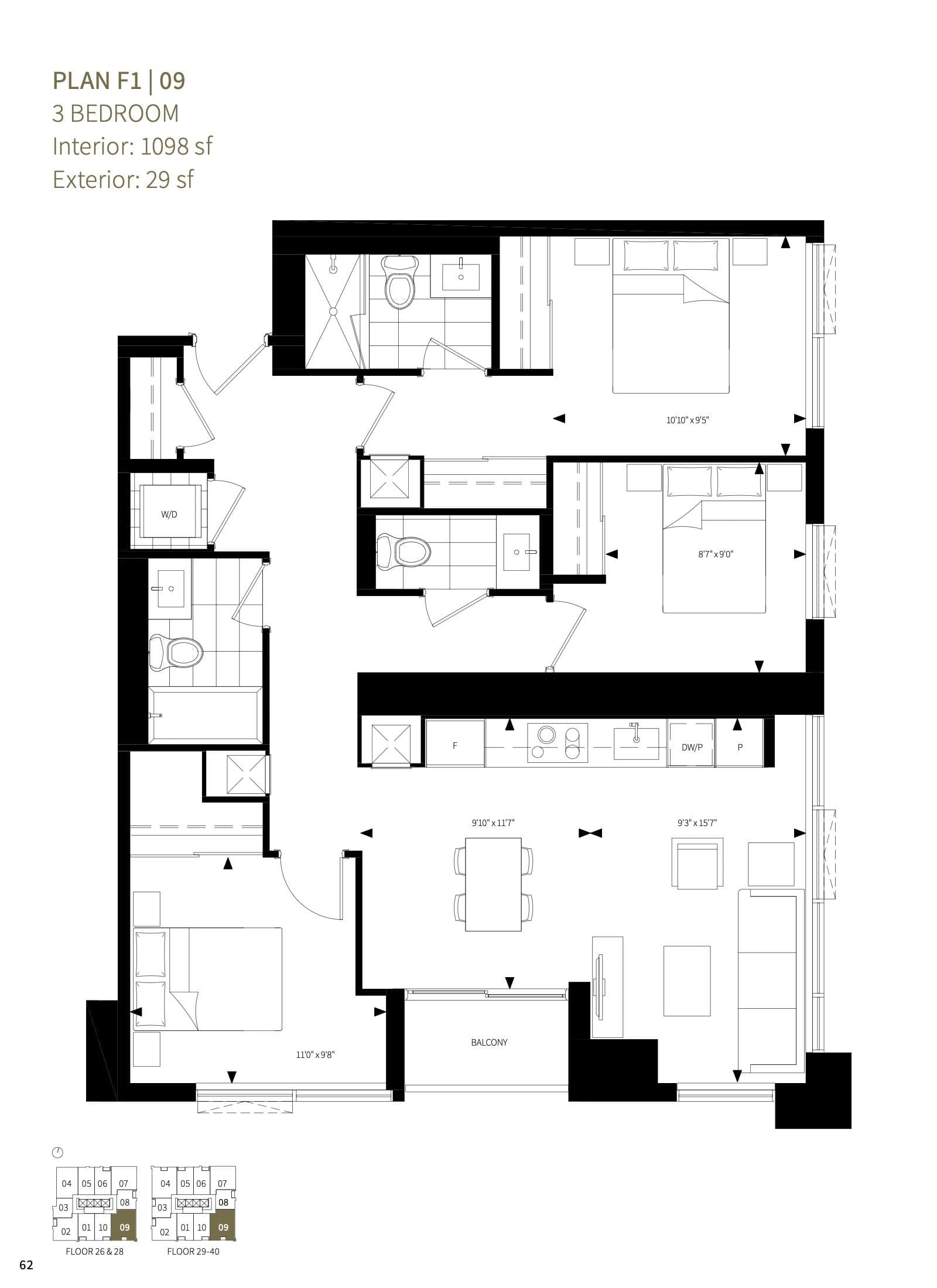 Plan F1 | 09 Floor Plan at Burke Condos - 1098 sq.ft