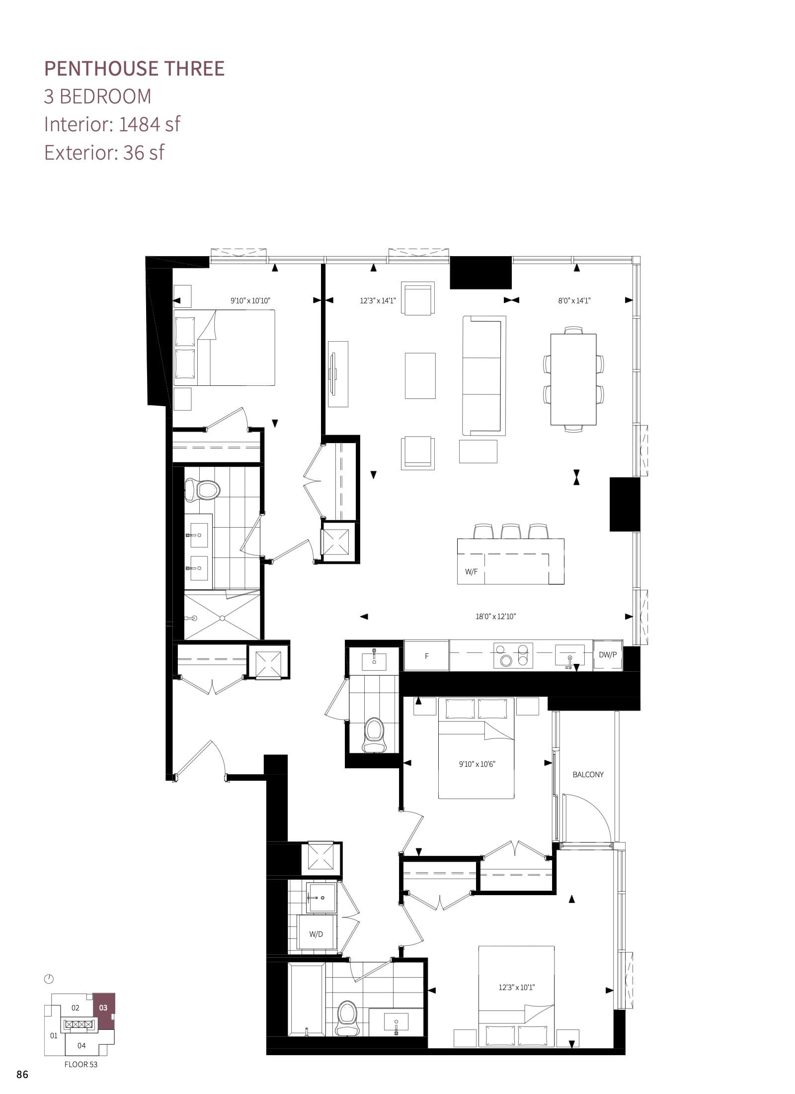Penthouse Three Floor Plan at Burke Condos - 1484 sq.ft